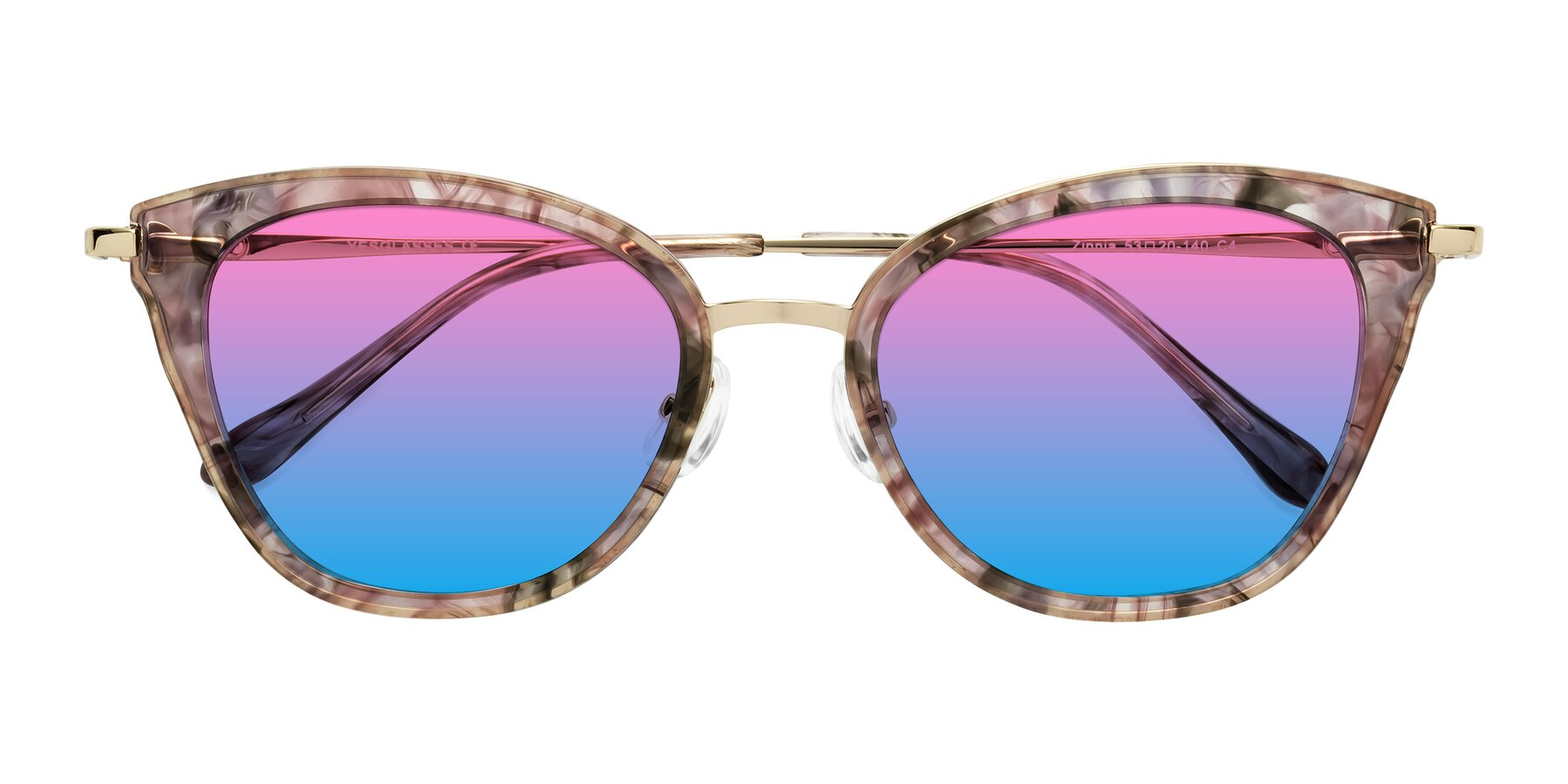 Folded Front of Zinnia in Purple Floral with Pink / Blue Gradient Lenses