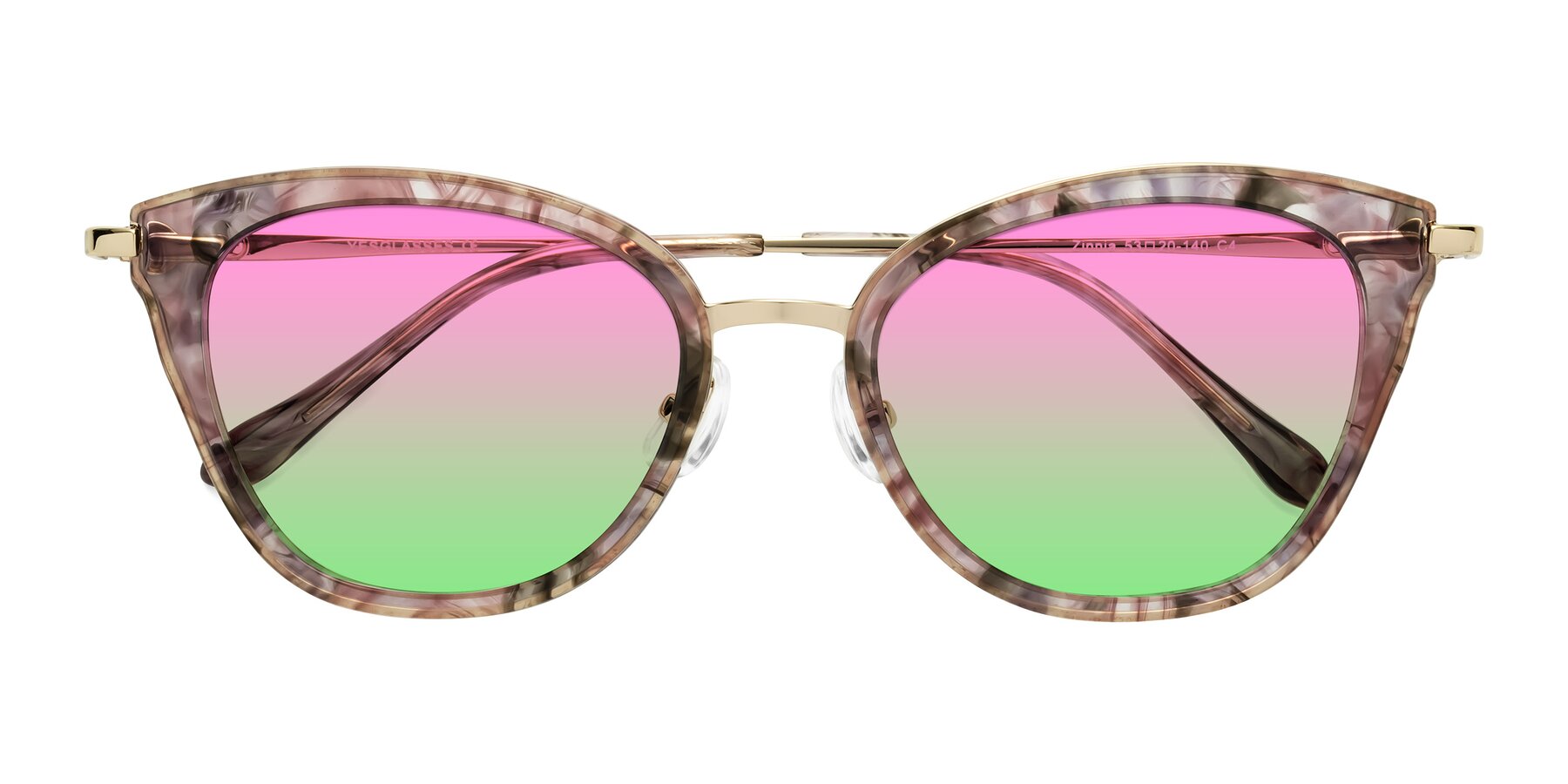 Folded Front of Zinnia in Purple Floral with Pink / Green Gradient Lenses