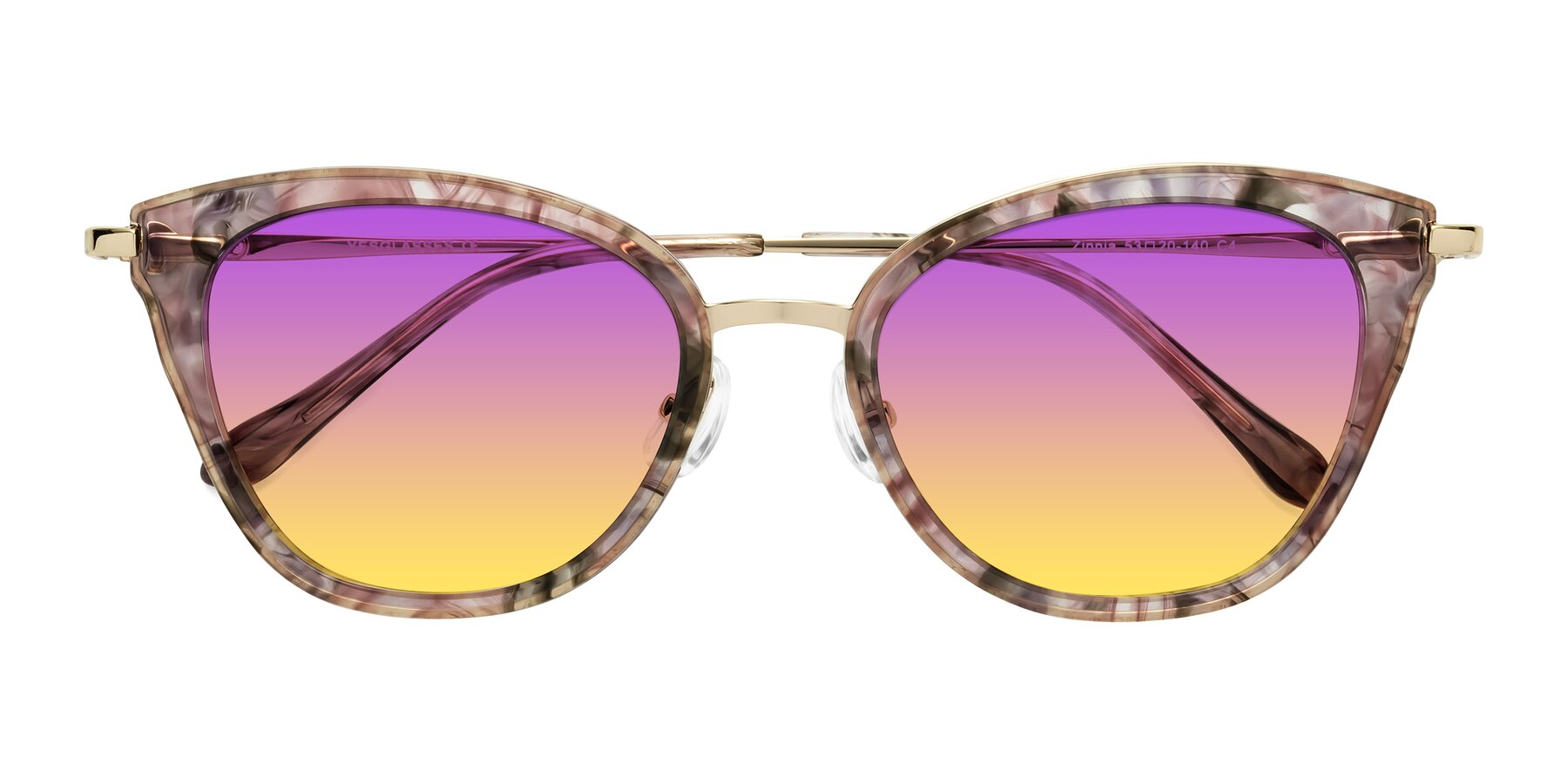 Folded Front of Zinnia in Purple Floral with Purple / Yellow Gradient Lenses