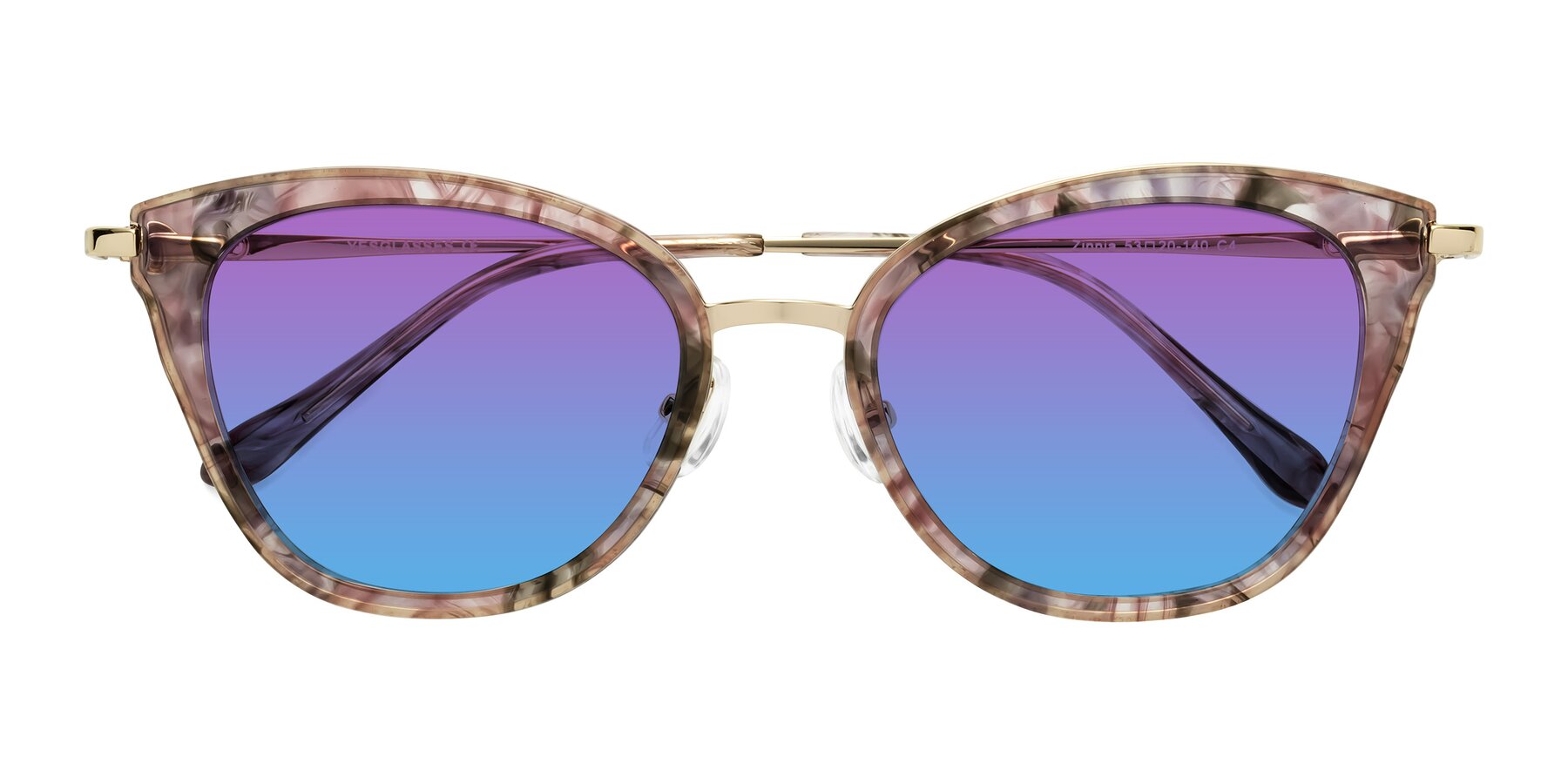 Folded Front of Zinnia in Purple Floral with Purple / Blue Gradient Lenses