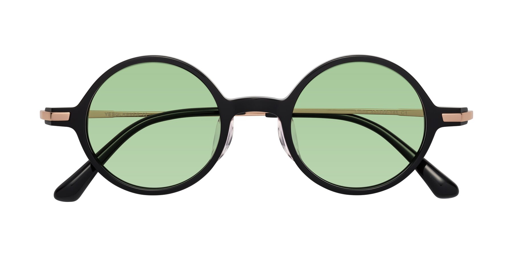 Folded Front of Coins in Black with Medium Green Tinted Lenses