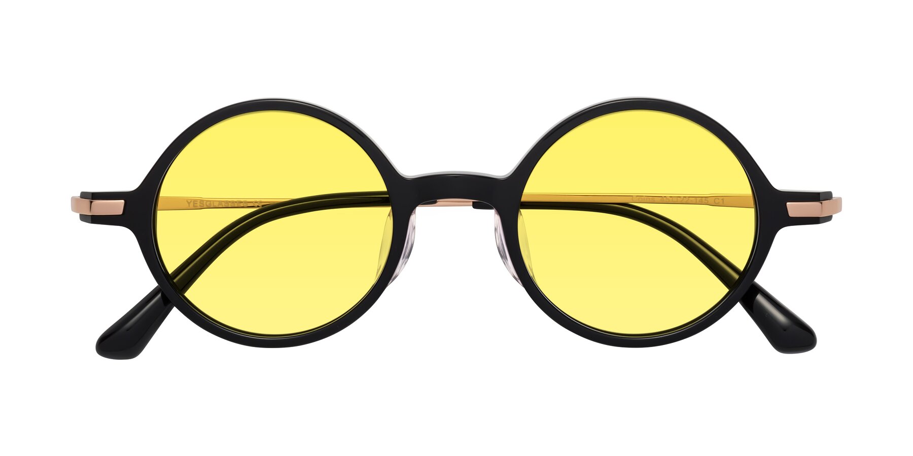 Folded Front of Coins in Black with Medium Yellow Tinted Lenses