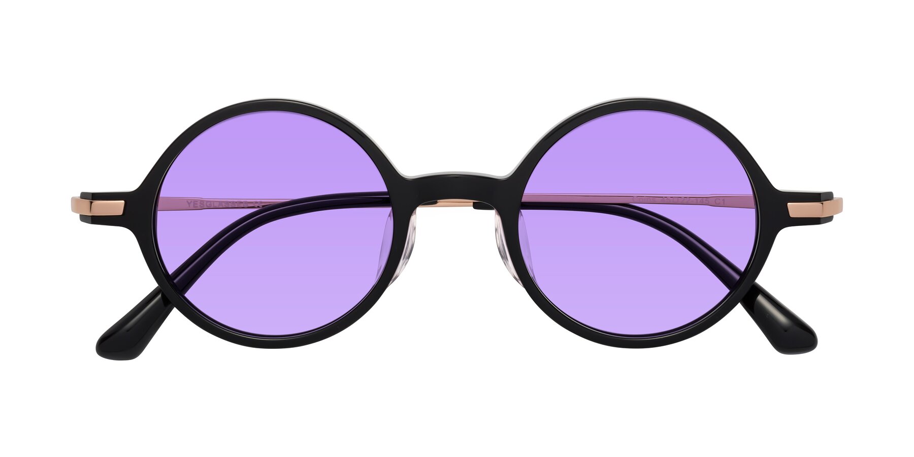 Folded Front of Coins in Black with Medium Purple Tinted Lenses