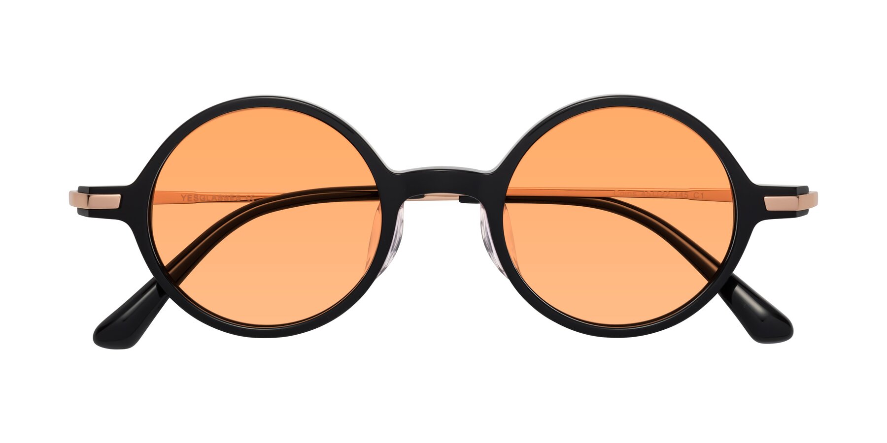 Folded Front of Coins in Black with Medium Orange Tinted Lenses