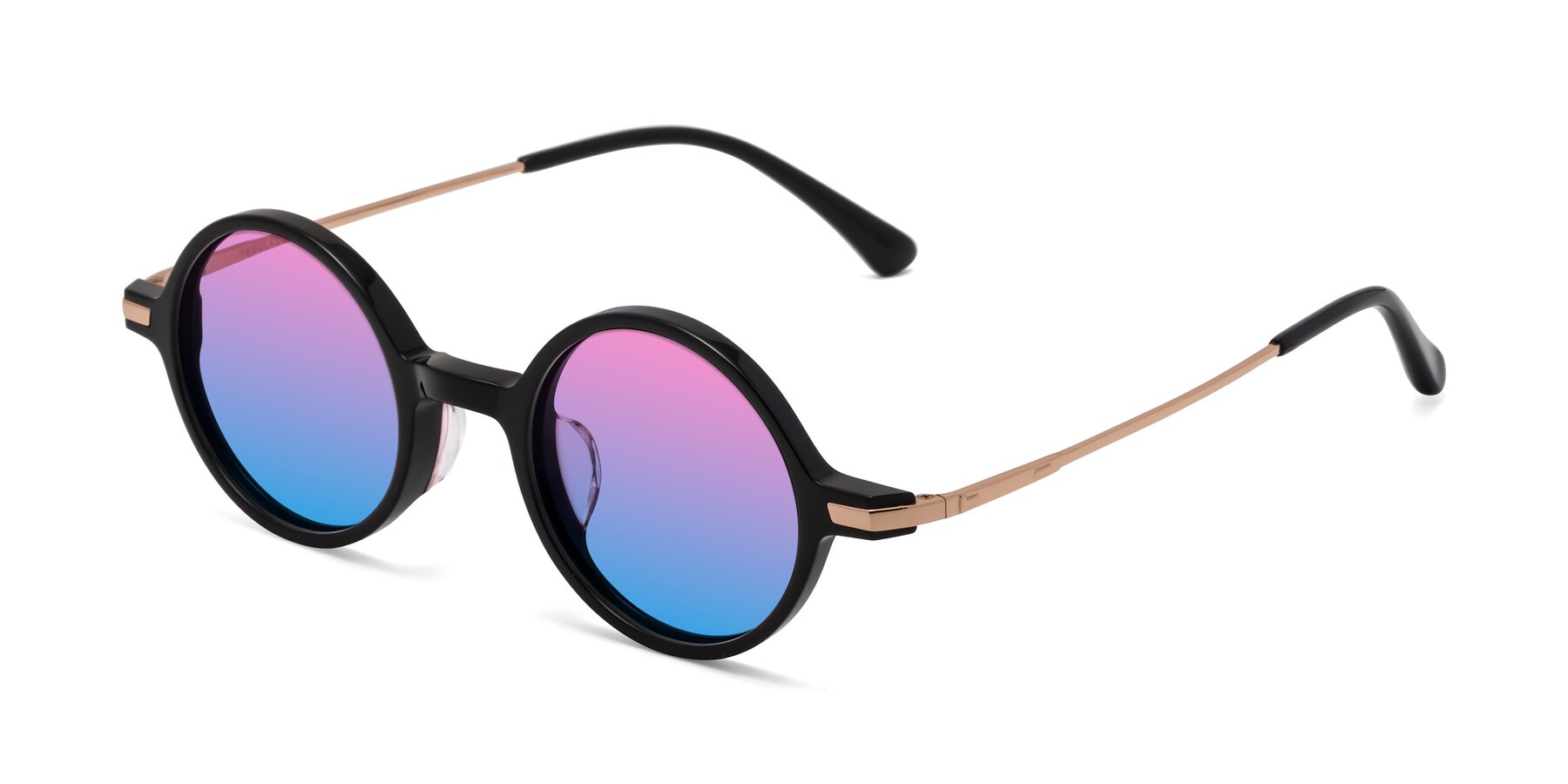 Angle of Coins in Black with Pink / Blue Gradient Lenses