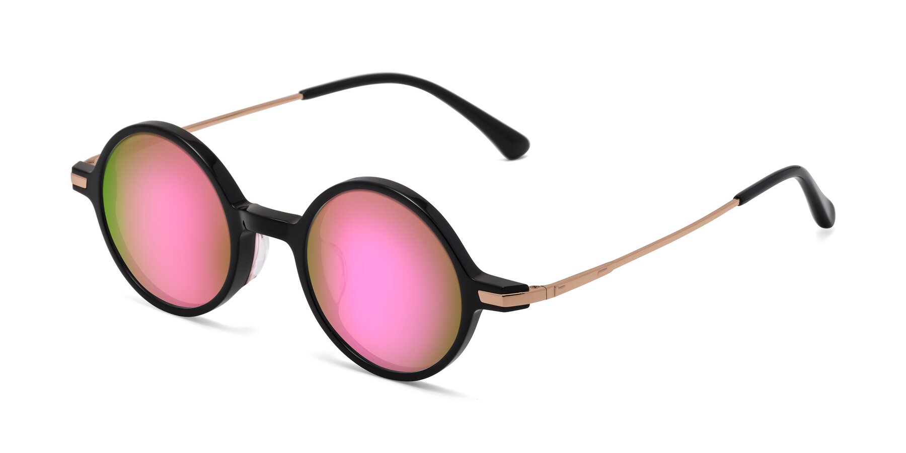 Angle of Coins in Black with Pink Mirrored Lenses