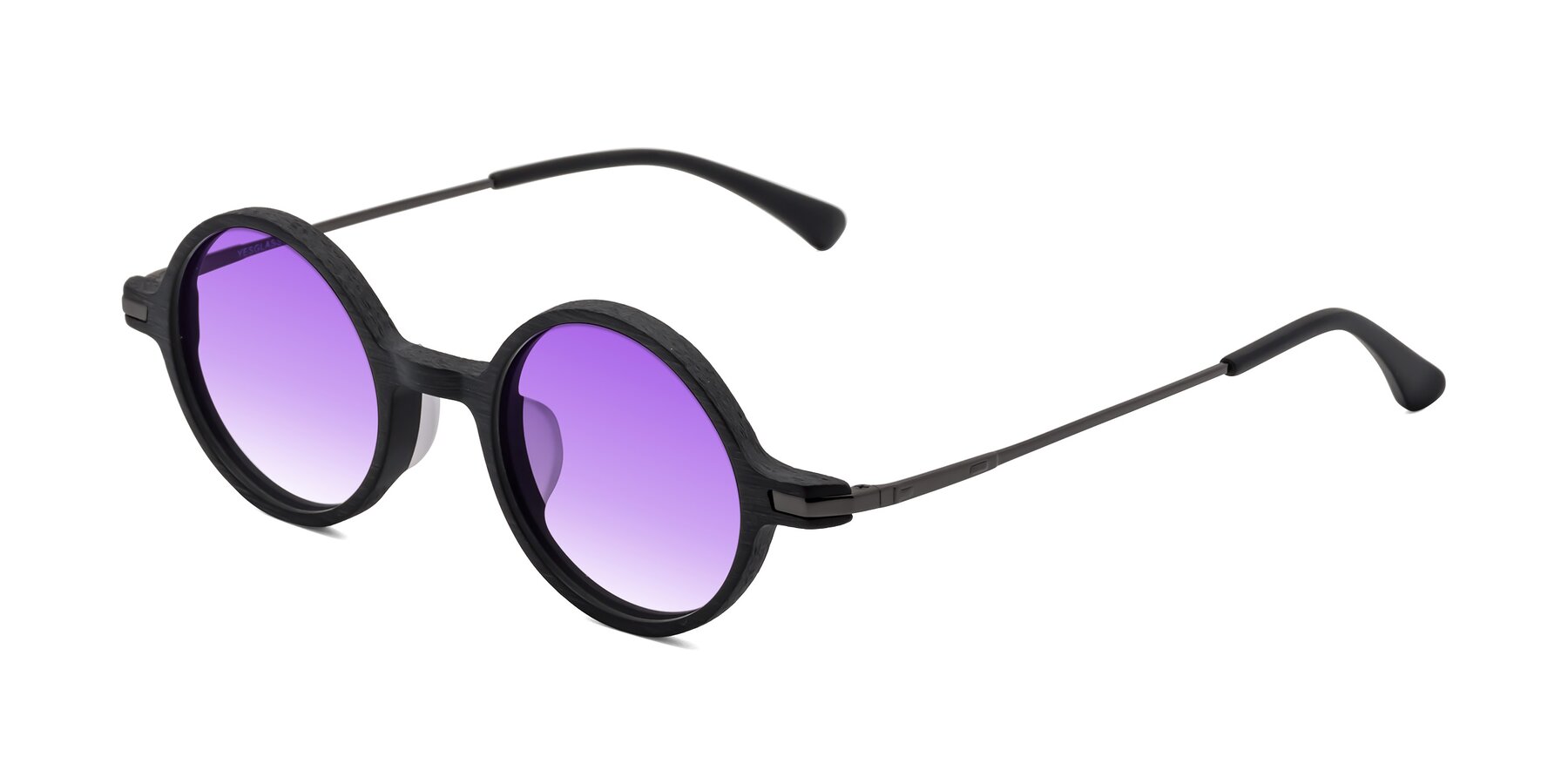 Angle of Coins in Dark Gray Woodgrain with Purple Gradient Lenses