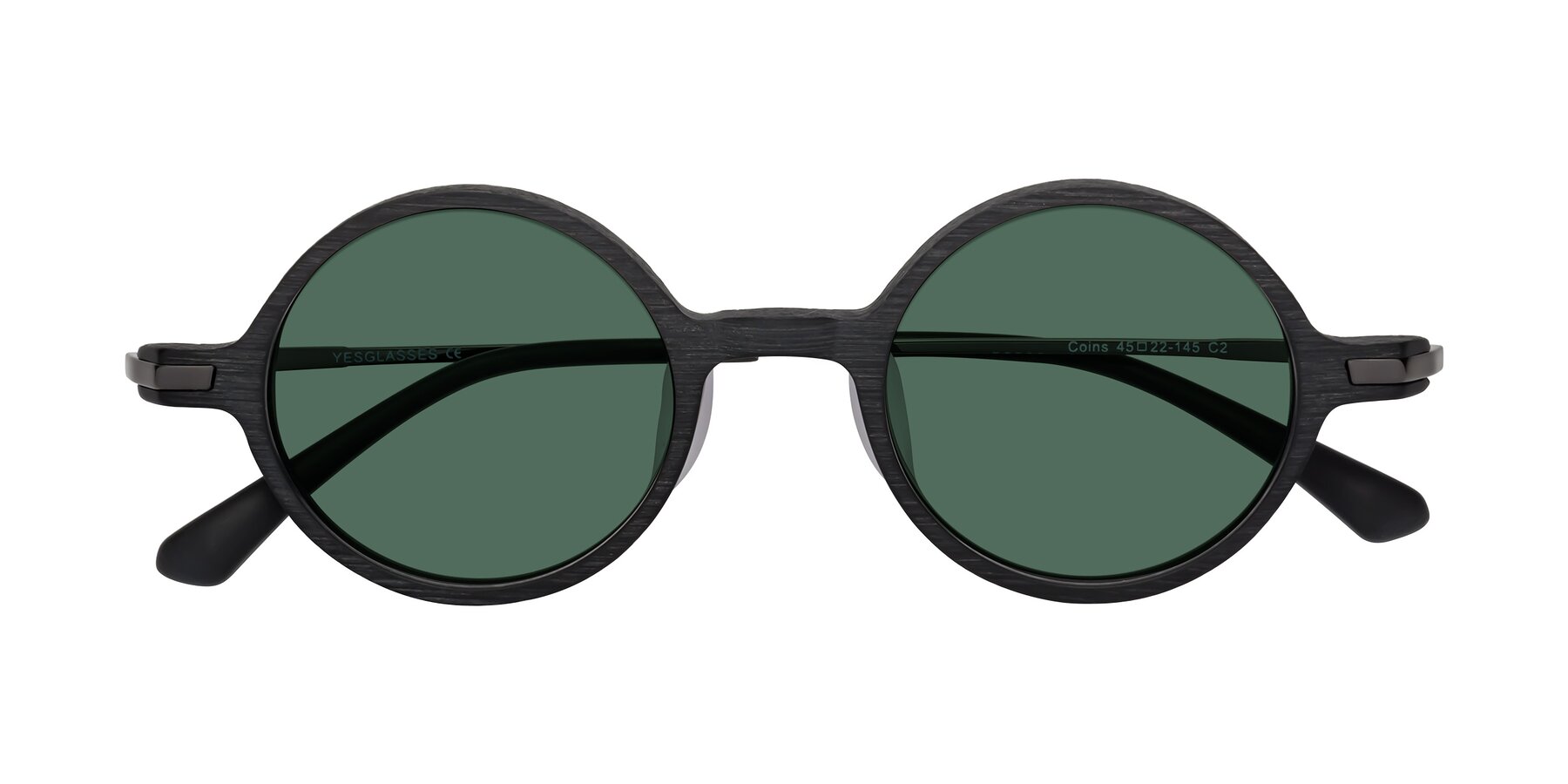 Folded Front of Coins in Dark Gray Woodgrain with Green Polarized Lenses