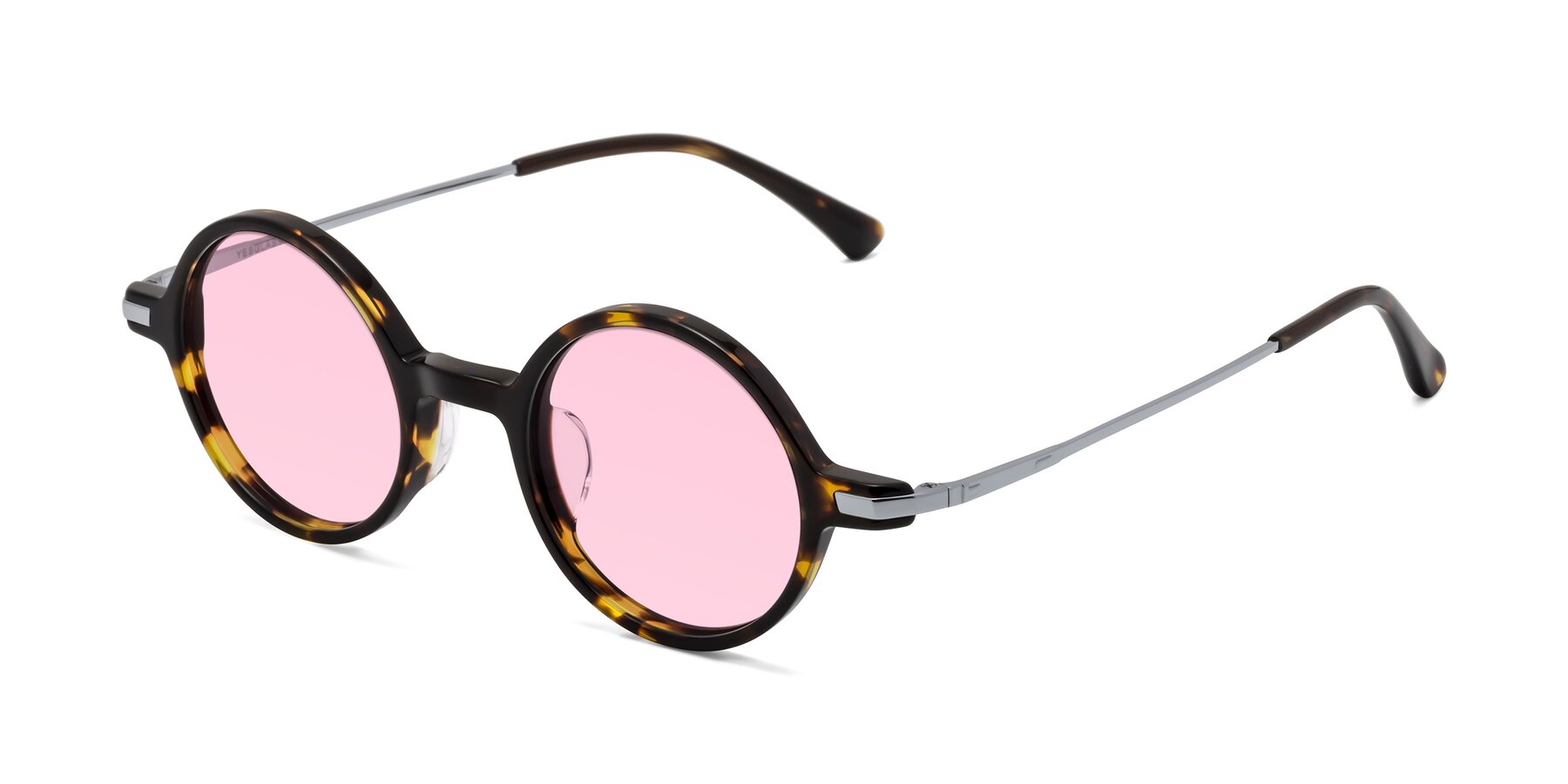 Angle of Coins in Tortoise with Light Pink Tinted Lenses