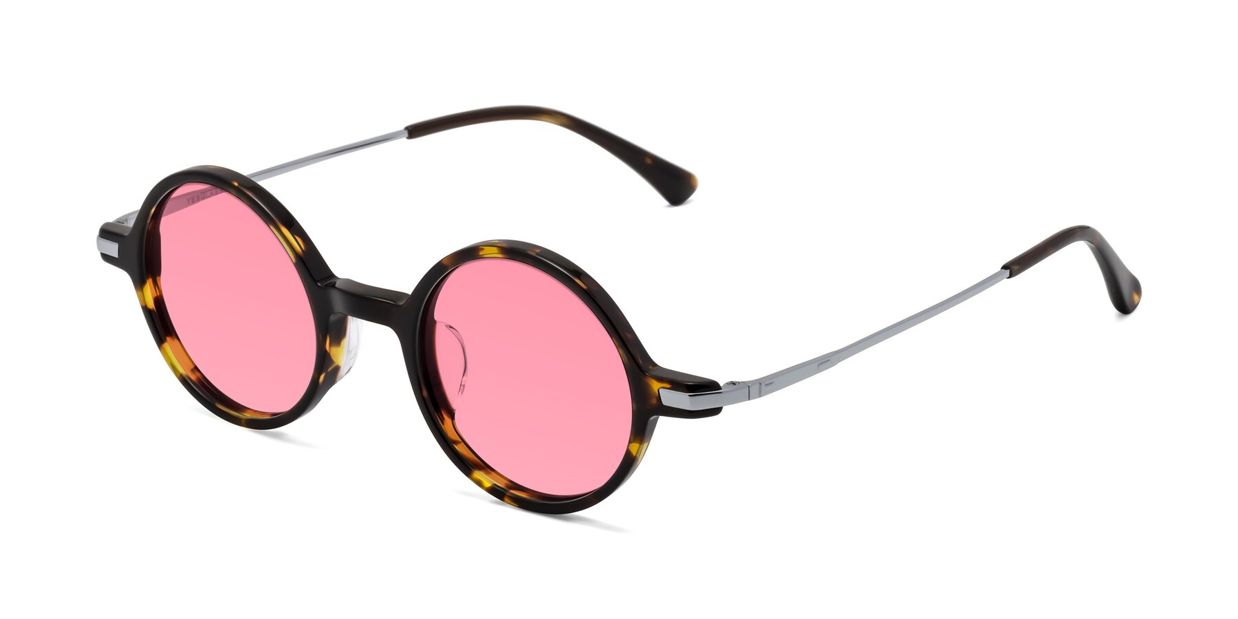 Angle of Coins in Tortoise with Pink Tinted Lenses