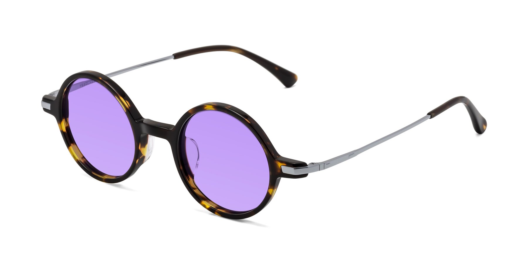 Angle of Coins in Tortoise with Medium Purple Tinted Lenses