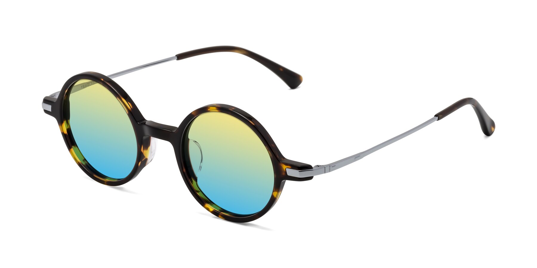 Angle of Coins in Tortoise with Yellow / Blue Gradient Lenses