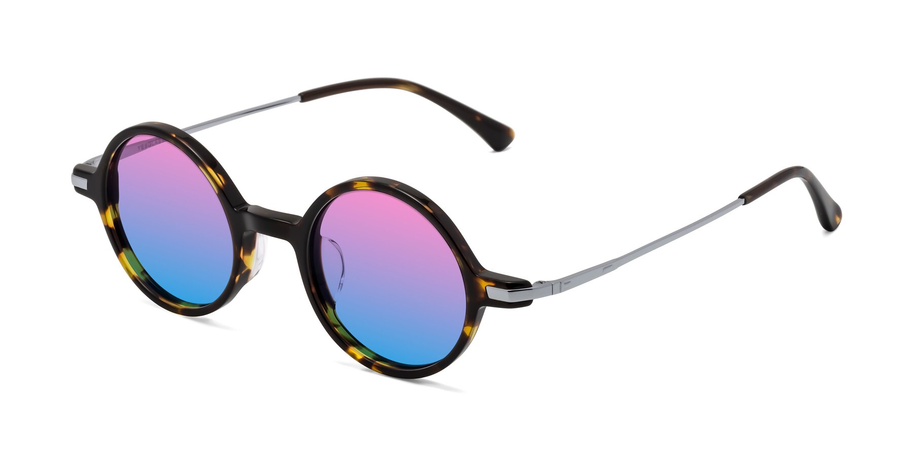 Angle of Coins in Tortoise with Pink / Blue Gradient Lenses