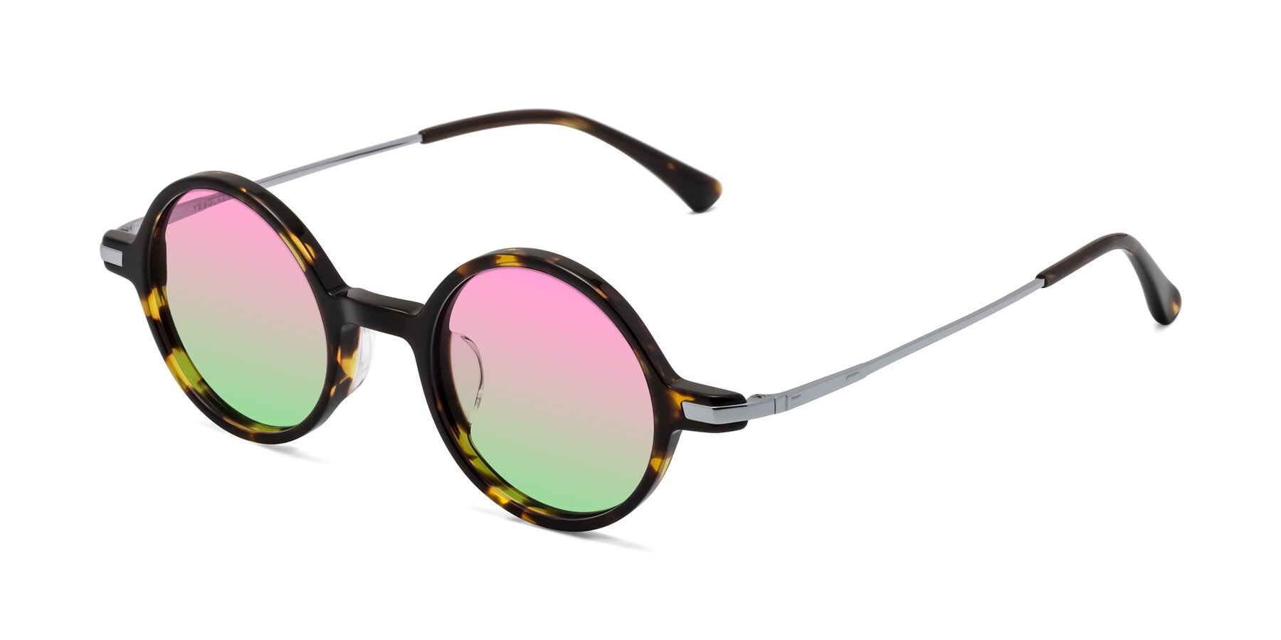 Angle of Coins in Tortoise with Pink / Green Gradient Lenses