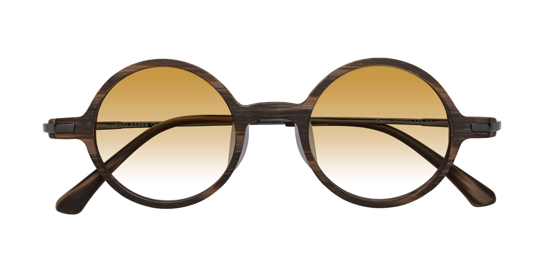 Folded Front of Coins in Brown Woodgrain with Champagne Gradient Lenses