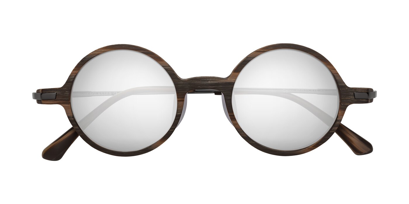 Coins - Brown Woodgrain Flash Mirrored Sunglasses