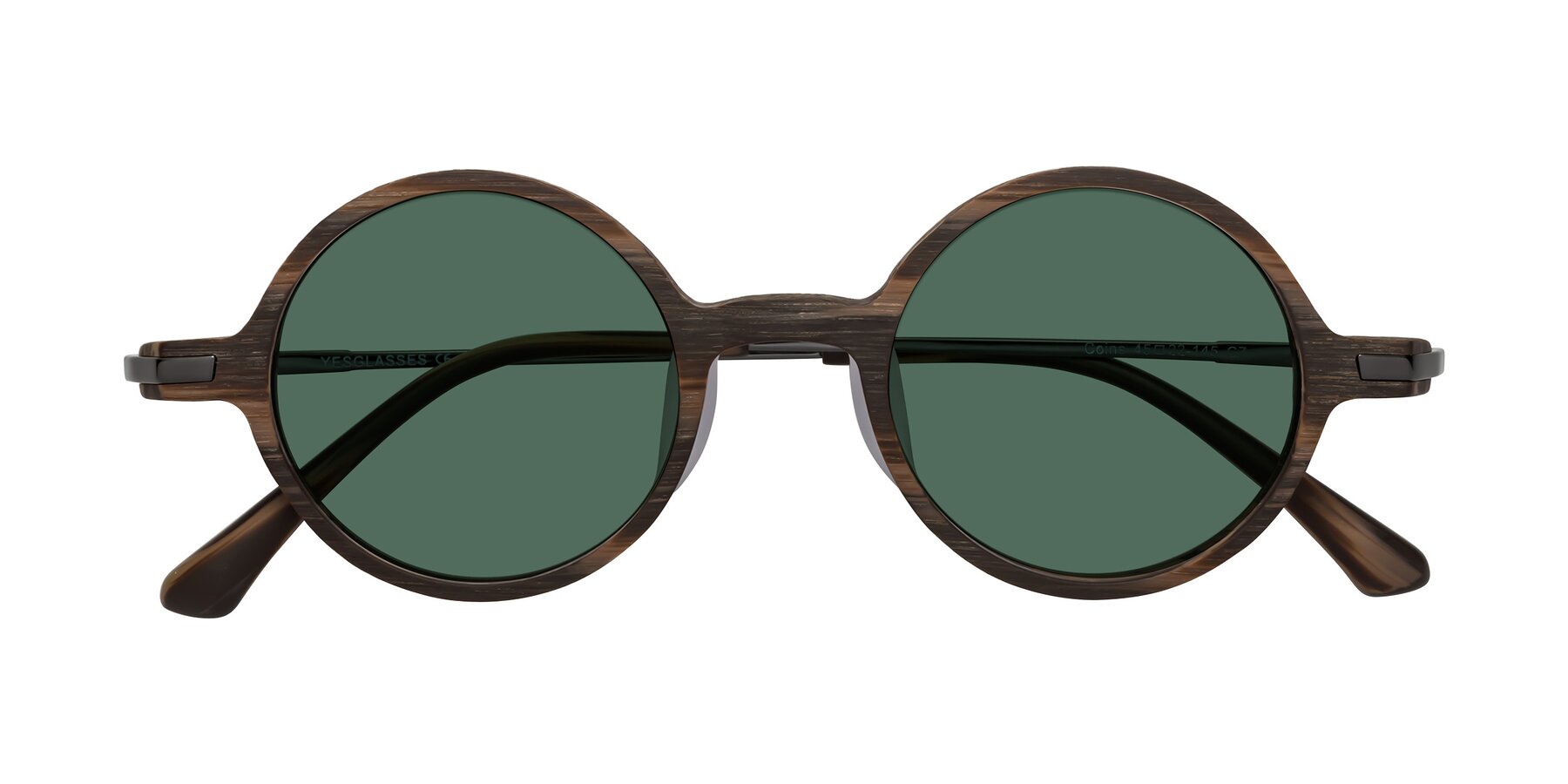 Folded Front of Coins in Brown Woodgrain with Green Polarized Lenses