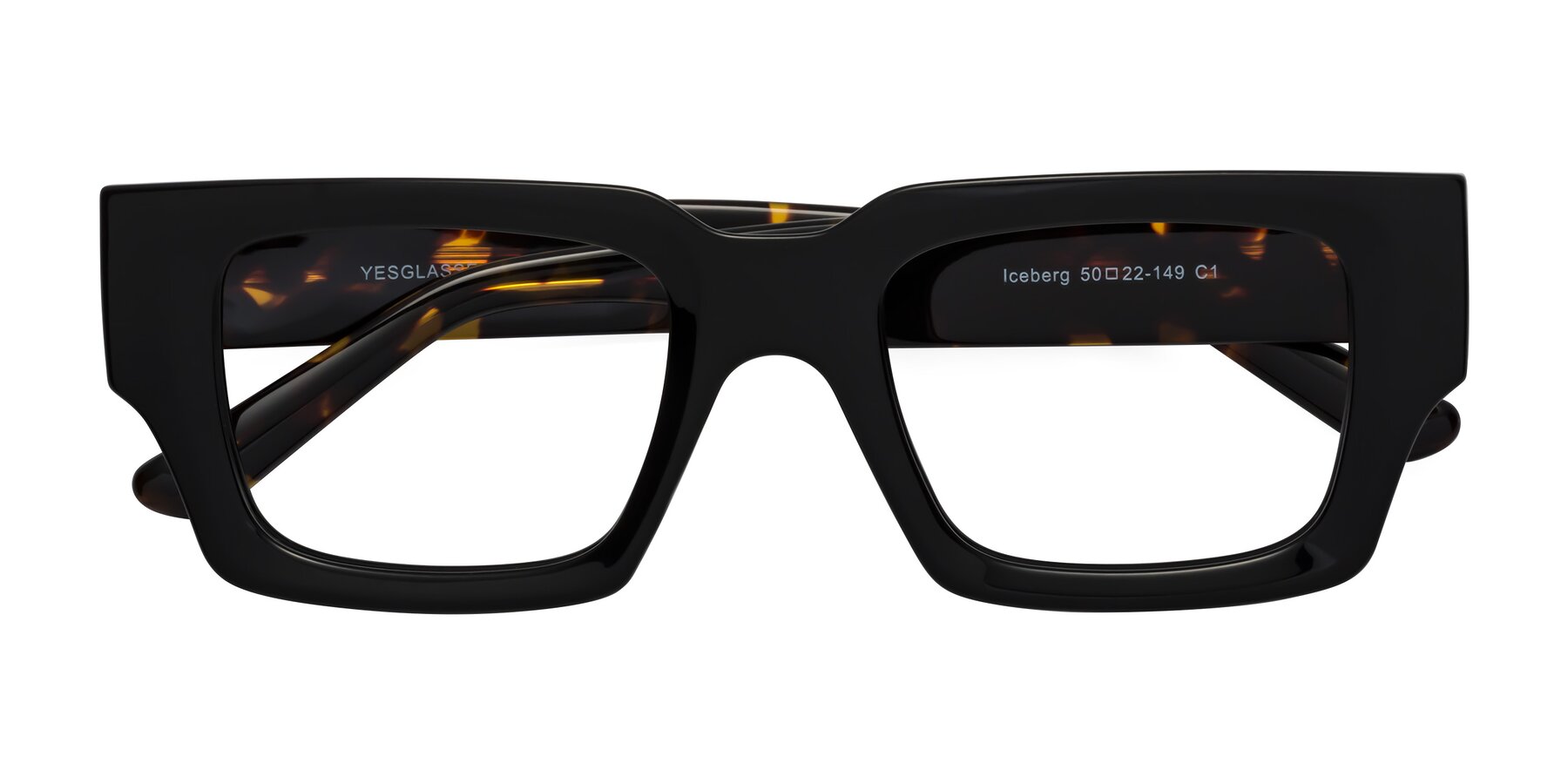 Folded Front of Iceberg in Black-Tortoise with Clear Eyeglass Lenses