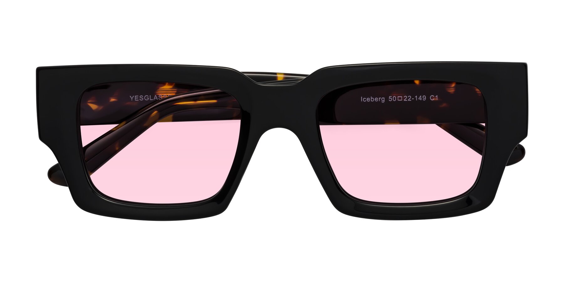 Folded Front of Iceberg in Black-Tortoise with Light Pink Tinted Lenses