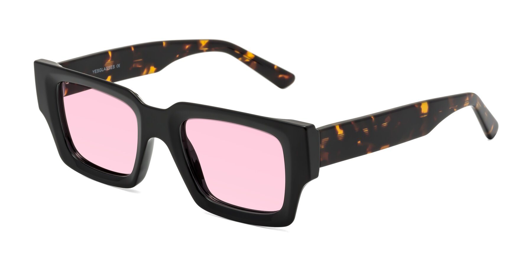 Angle of Iceberg in Black-Tortoise with Light Pink Tinted Lenses