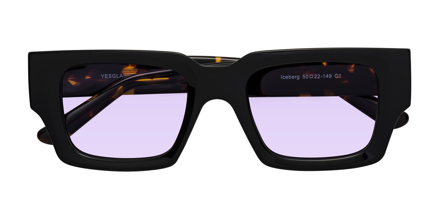 Folded Front of Iceberg in Black-Tortoise with Light Purple Tinted Lenses