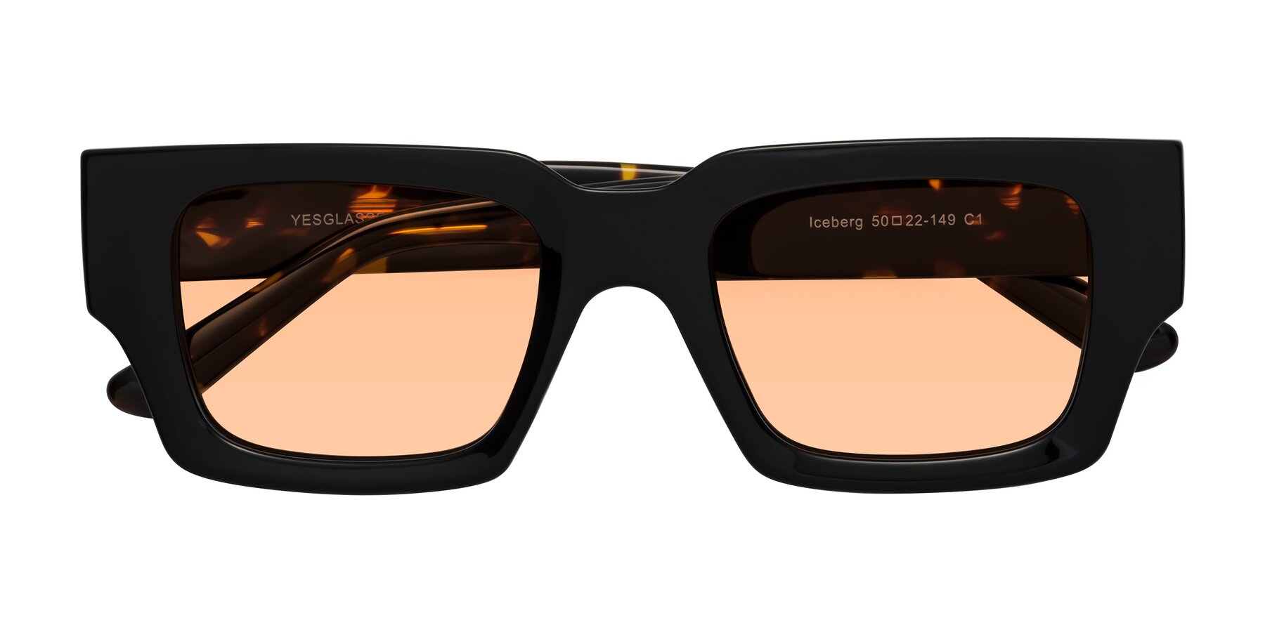 Folded Front of Iceberg in Black-Tortoise with Light Orange Tinted Lenses