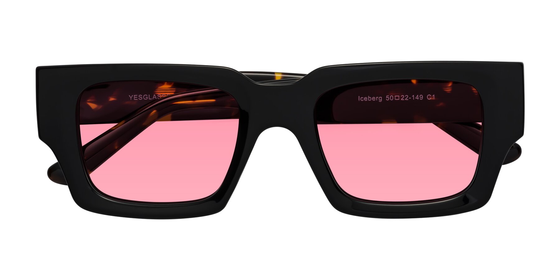 Folded Front of Iceberg in Black-Tortoise with Pink Tinted Lenses