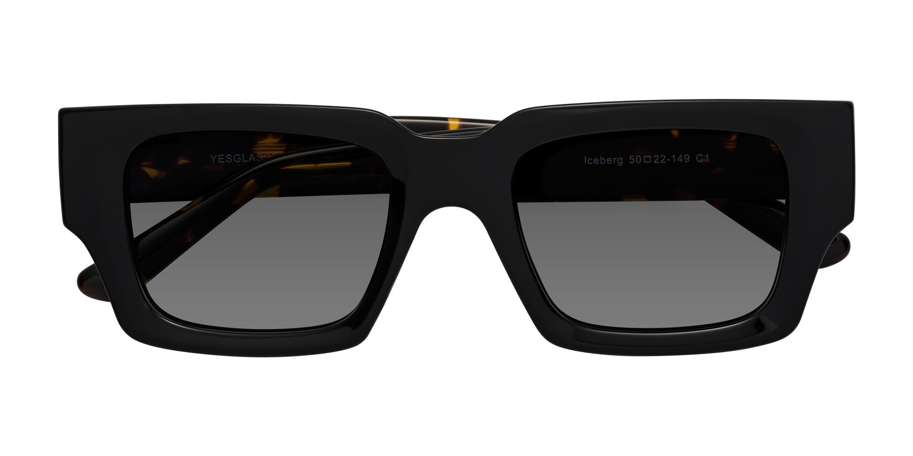 Folded Front of Iceberg in Black-Tortoise with Medium Gray Tinted Lenses