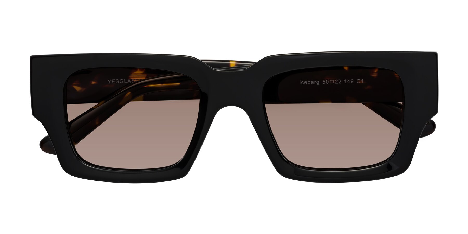 Folded Front of Iceberg in Black-Tortoise with Medium Brown Tinted Lenses