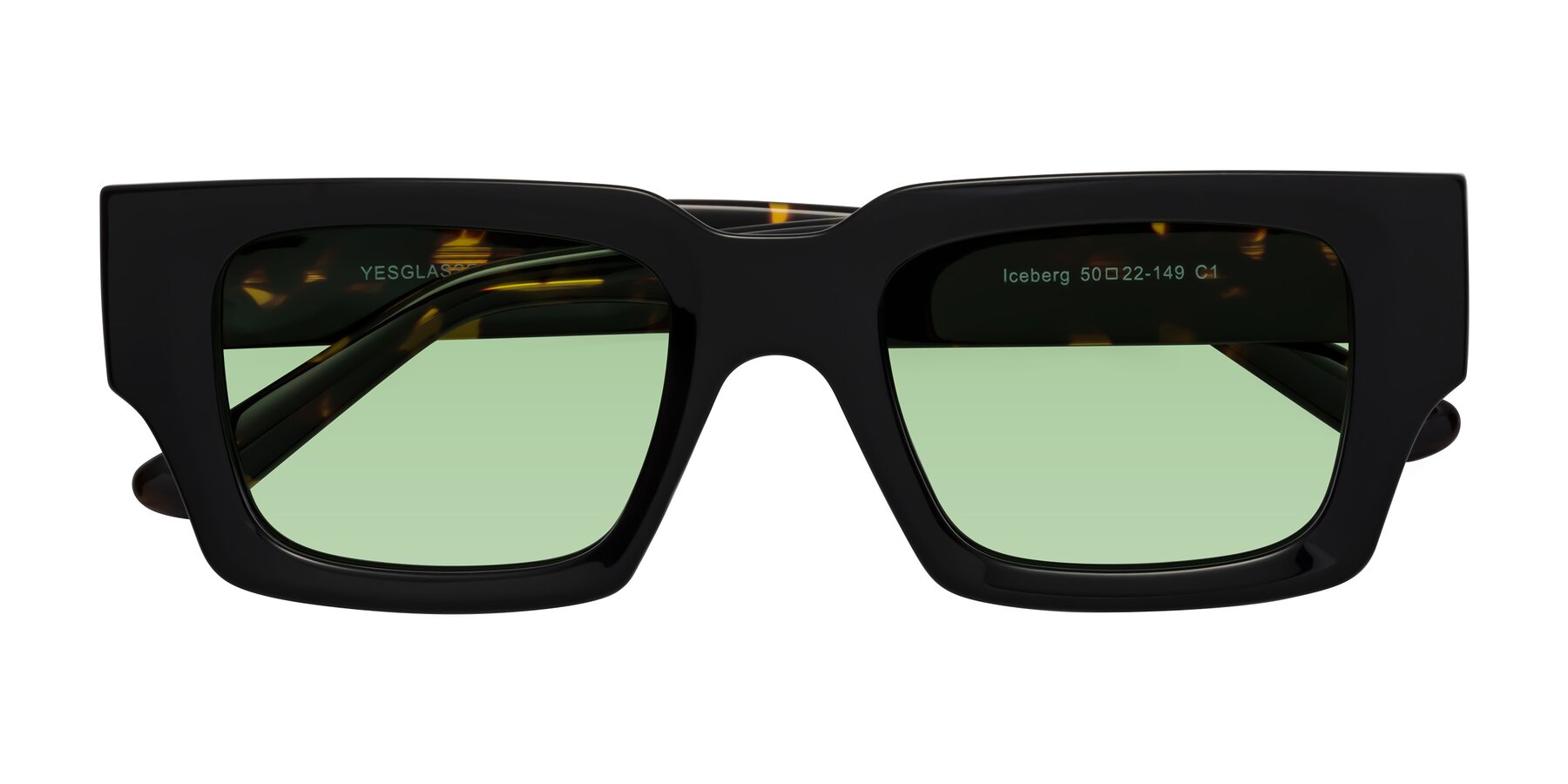 Folded Front of Iceberg in Black-Tortoise with Medium Green Tinted Lenses