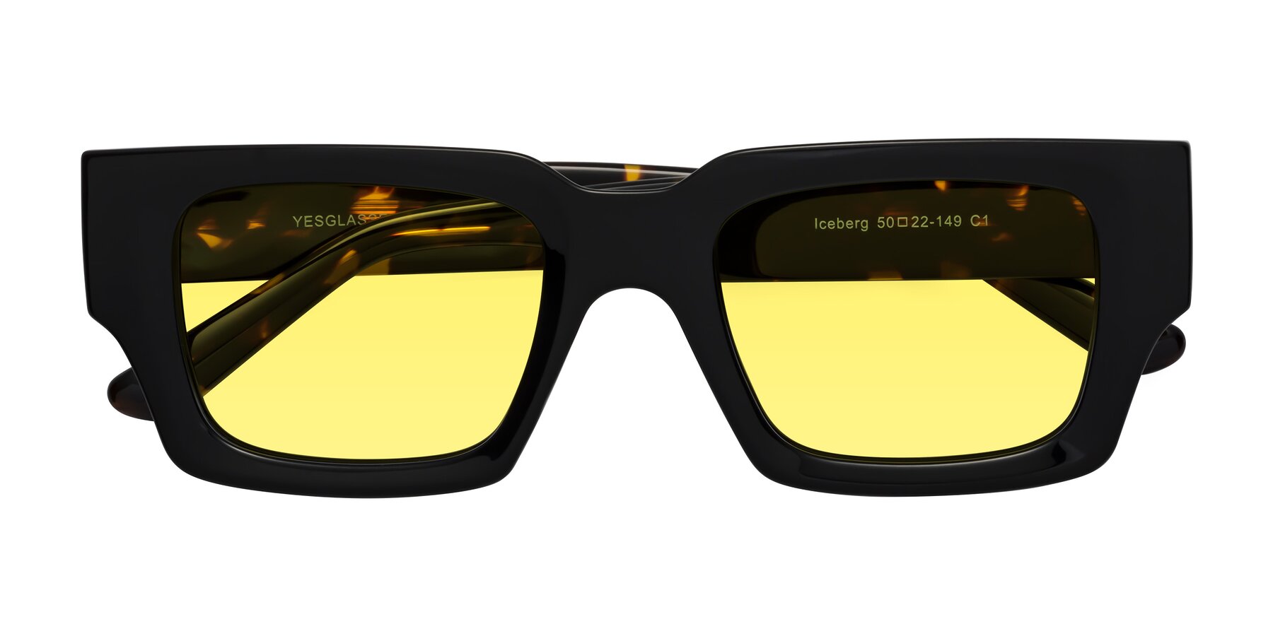 Folded Front of Iceberg in Black-Tortoise with Medium Yellow Tinted Lenses