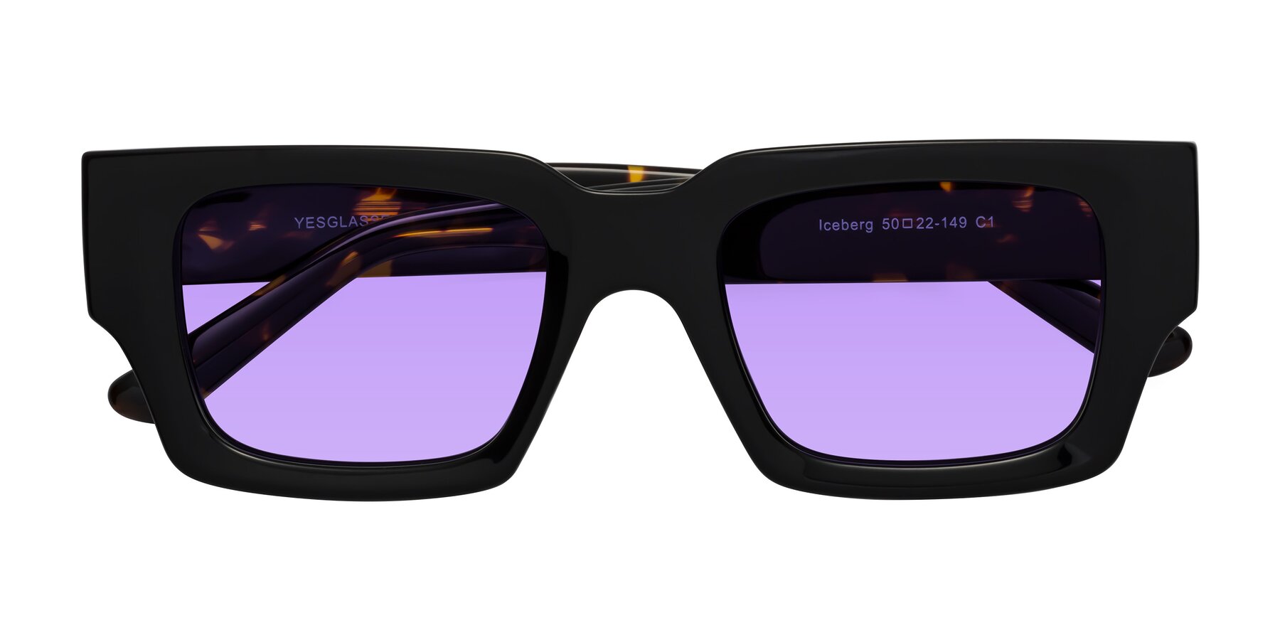 Folded Front of Iceberg in Black-Tortoise with Medium Purple Tinted Lenses