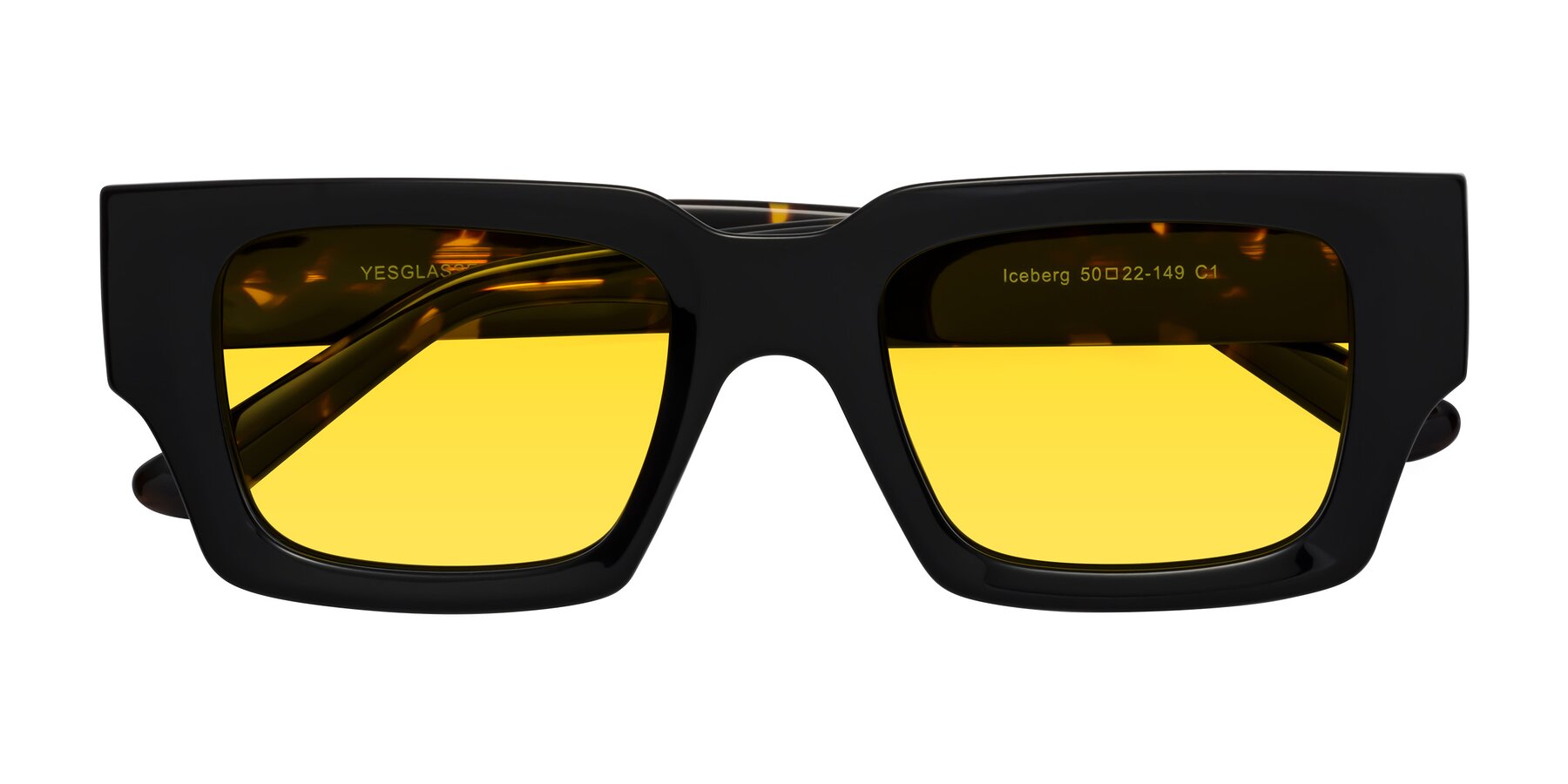 Folded Front of Iceberg in Black-Tortoise with Yellow Tinted Lenses