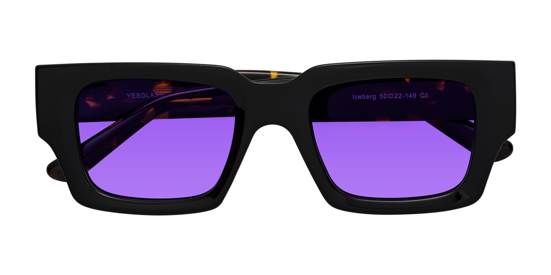 Folded Front of Iceberg in Black-Tortoise with Purple Tinted Lenses