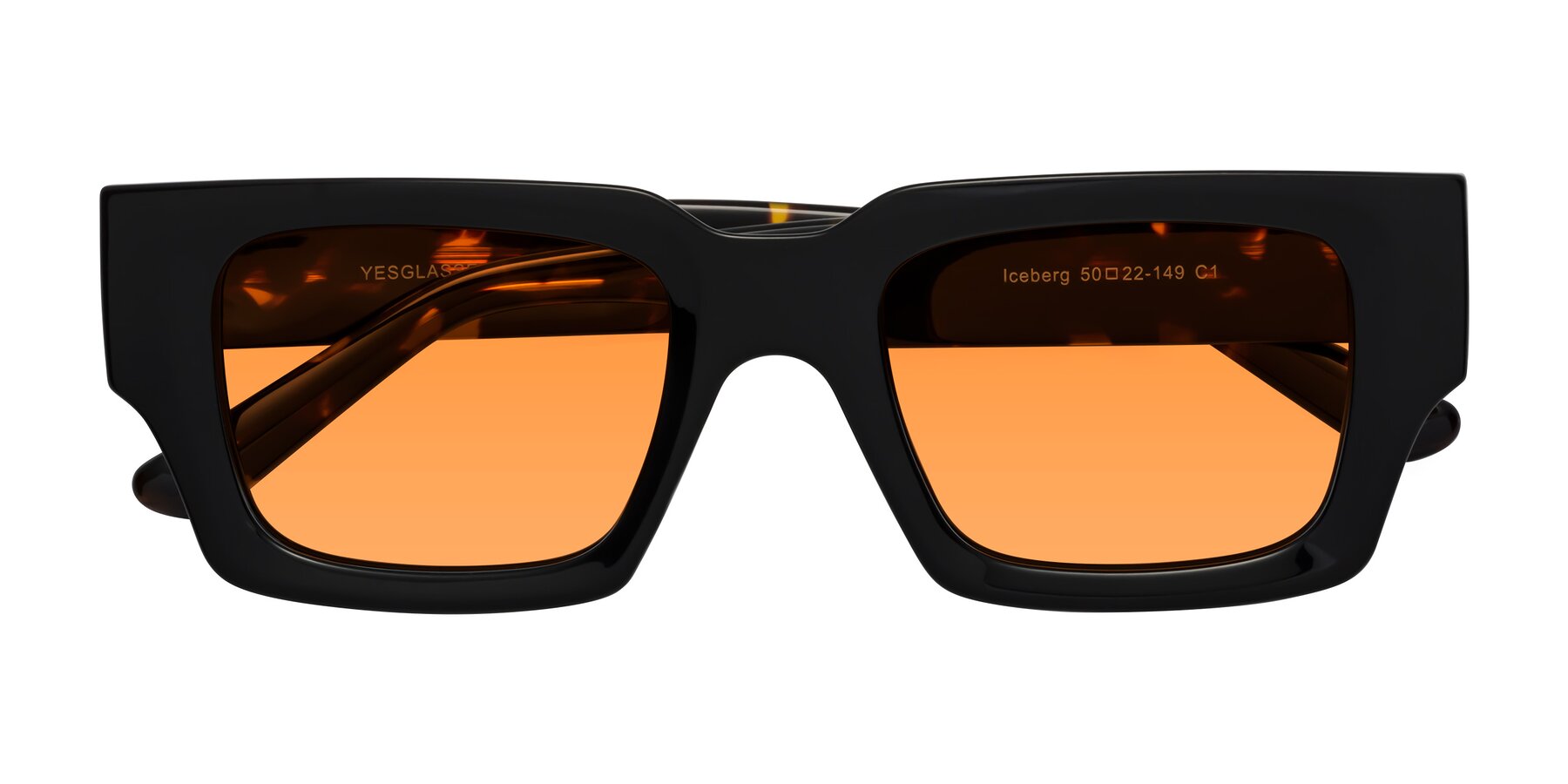 Folded Front of Iceberg in Black-Tortoise with Orange Tinted Lenses