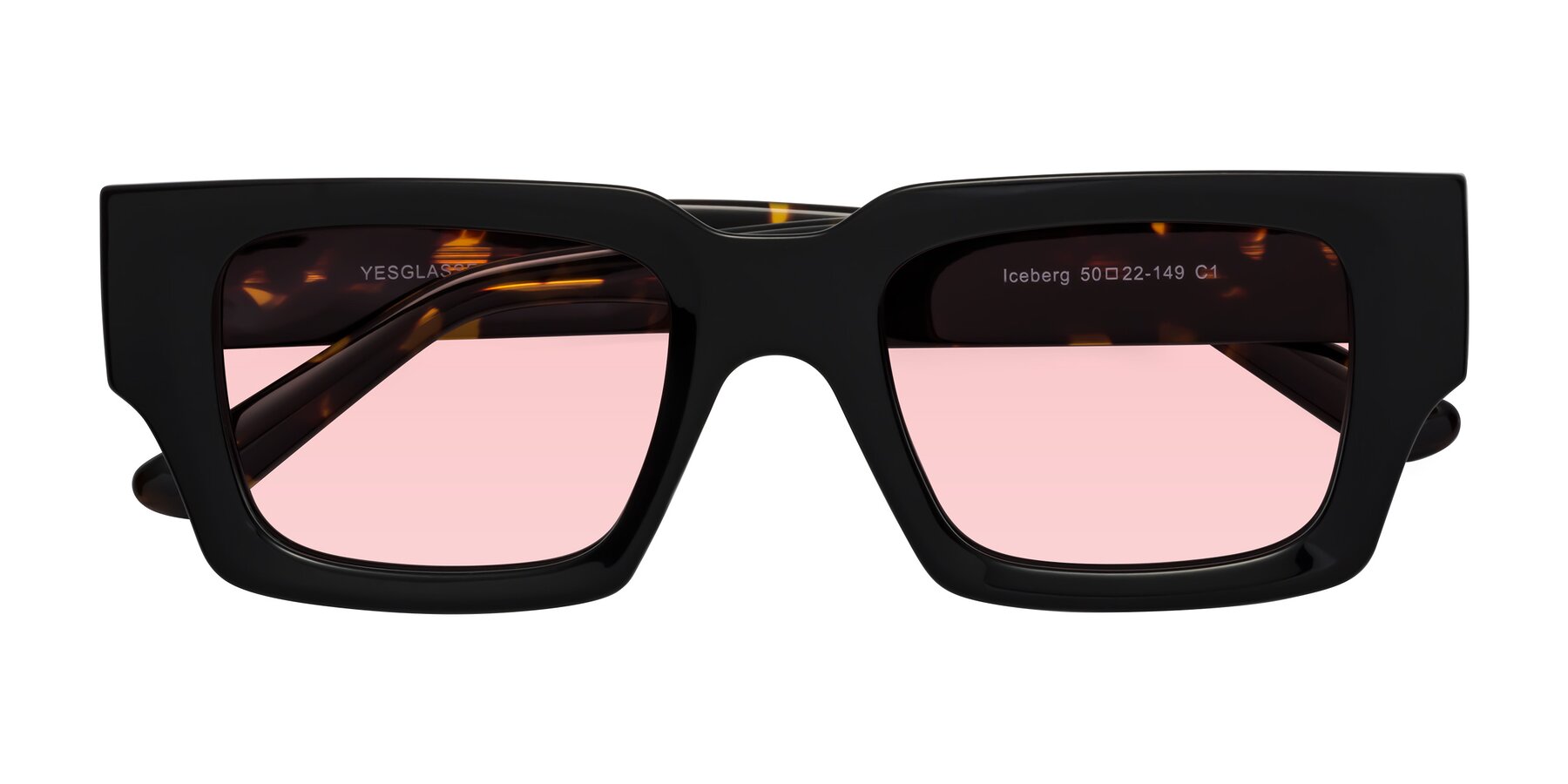 Folded Front of Iceberg in Black-Tortoise with Light Garnet Tinted Lenses