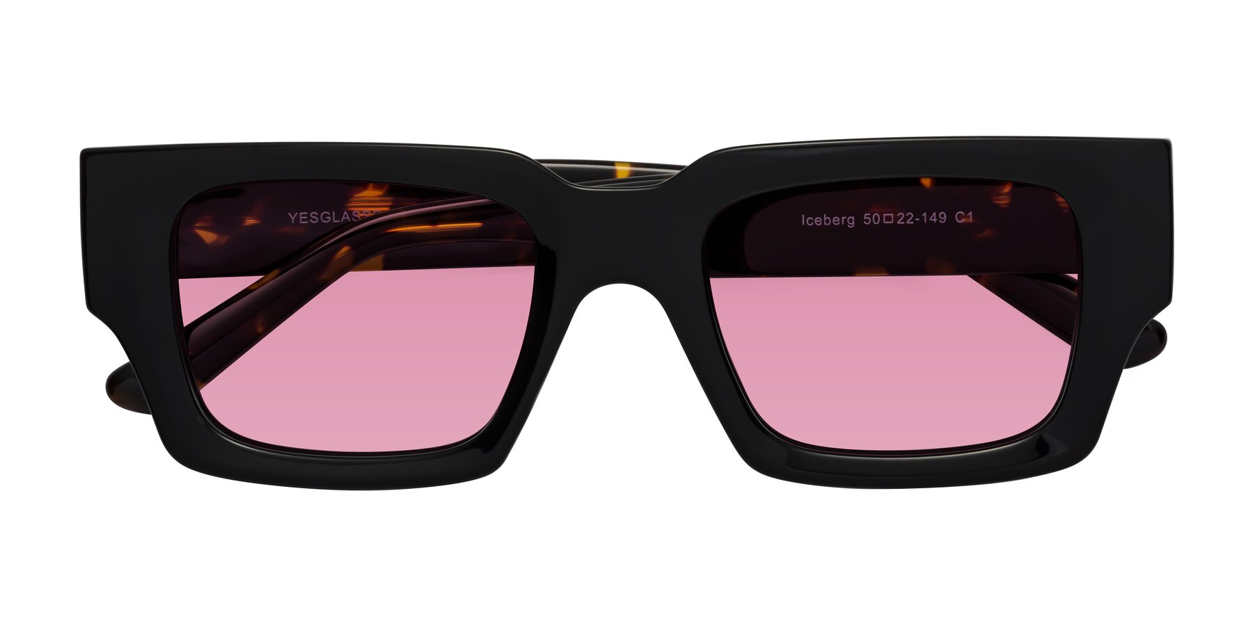 Folded Front of Iceberg in Black-Tortoise with Medium Wine Tinted Lenses