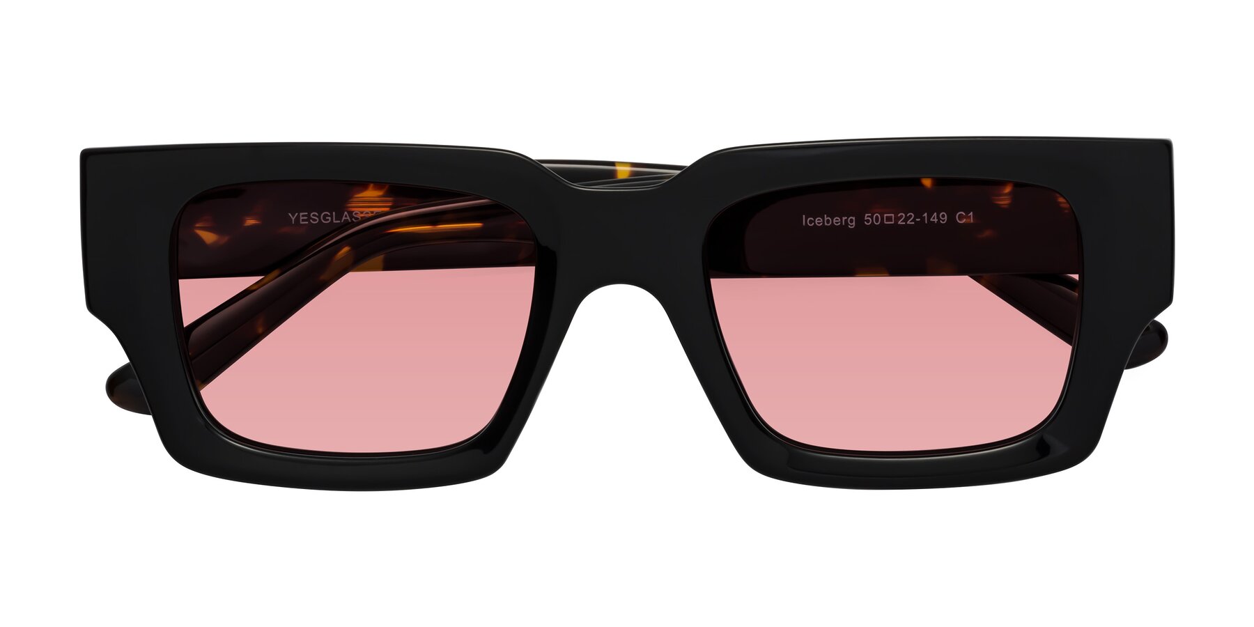 Folded Front of Iceberg in Black-Tortoise with Medium Garnet Tinted Lenses