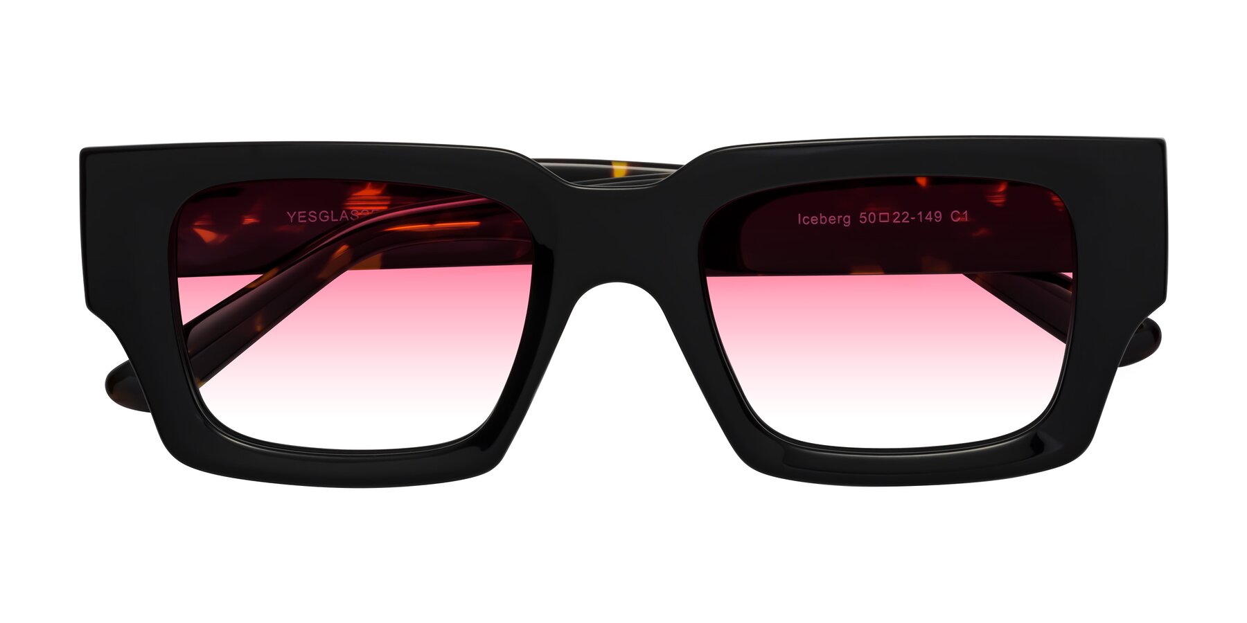 Folded Front of Iceberg in Black-Tortoise with Pink Gradient Lenses