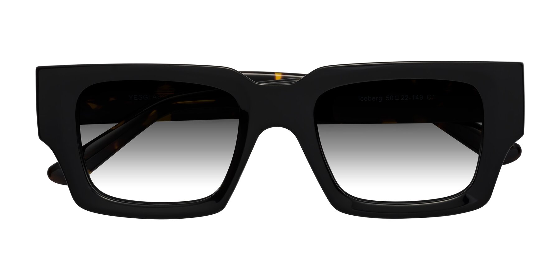 Folded Front of Iceberg in Black-Tortoise with Gray Gradient Lenses