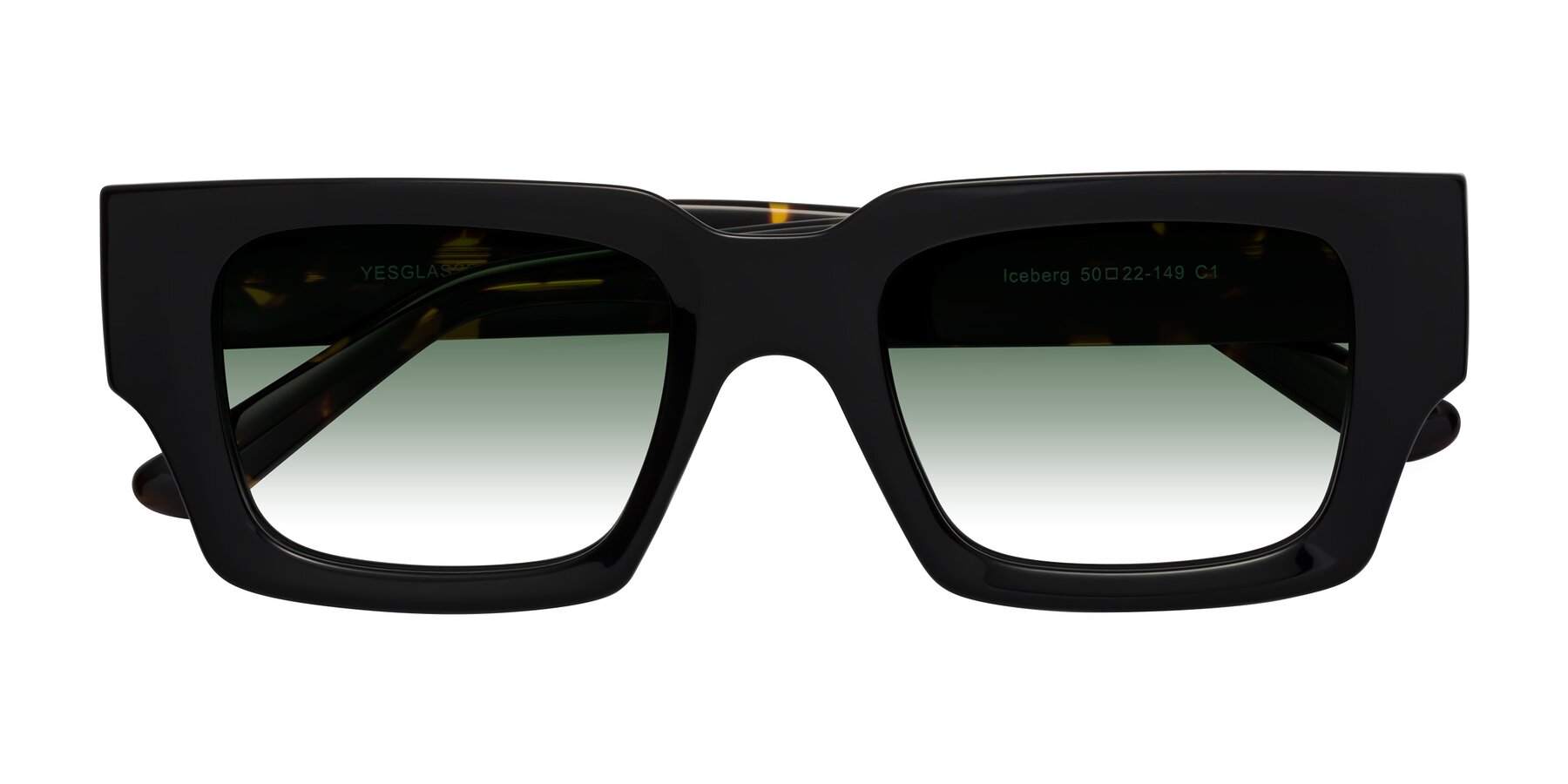 Folded Front of Iceberg in Black-Tortoise with Green Gradient Lenses