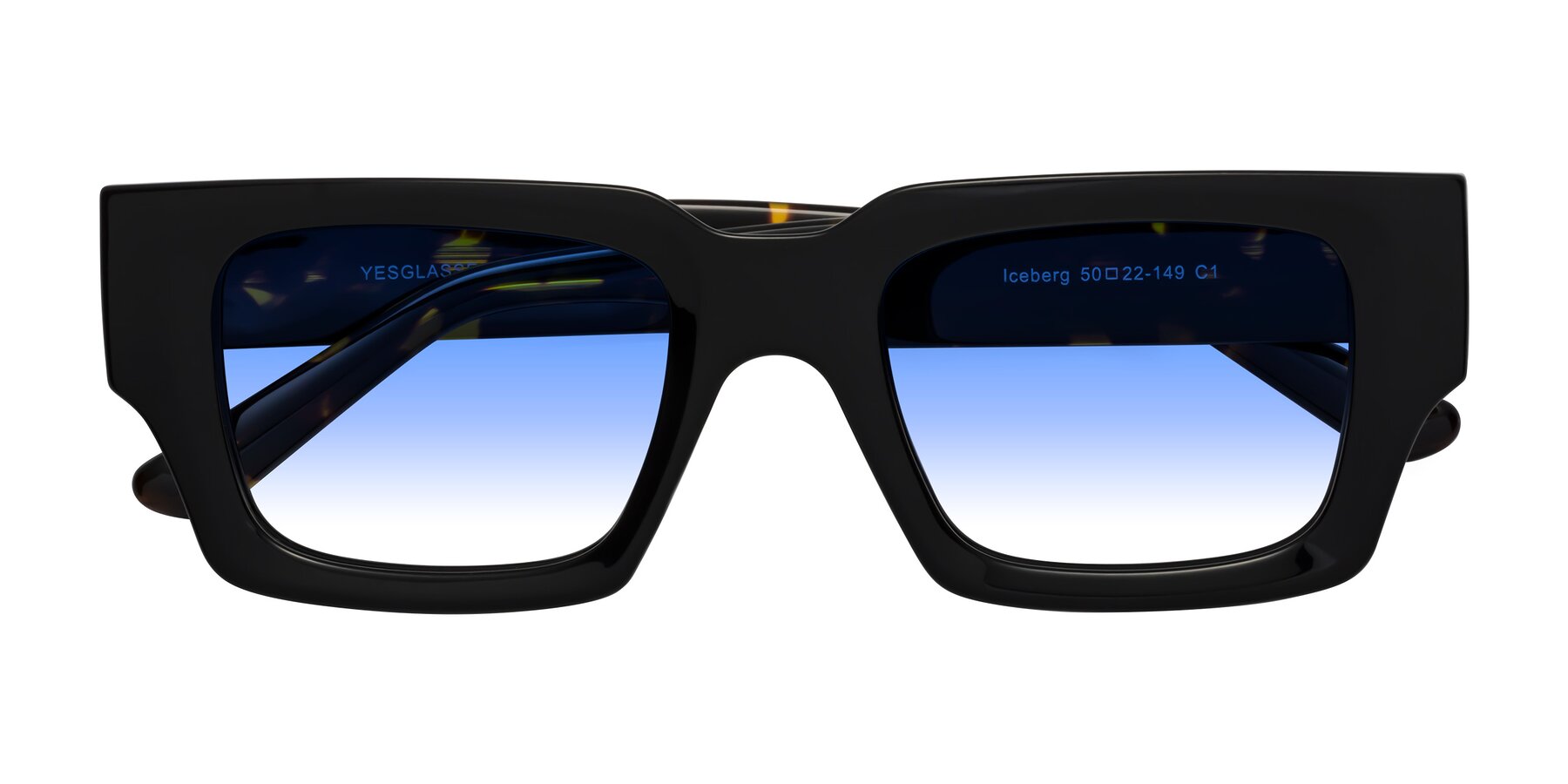 Folded Front of Iceberg in Black-Tortoise with Blue Gradient Lenses