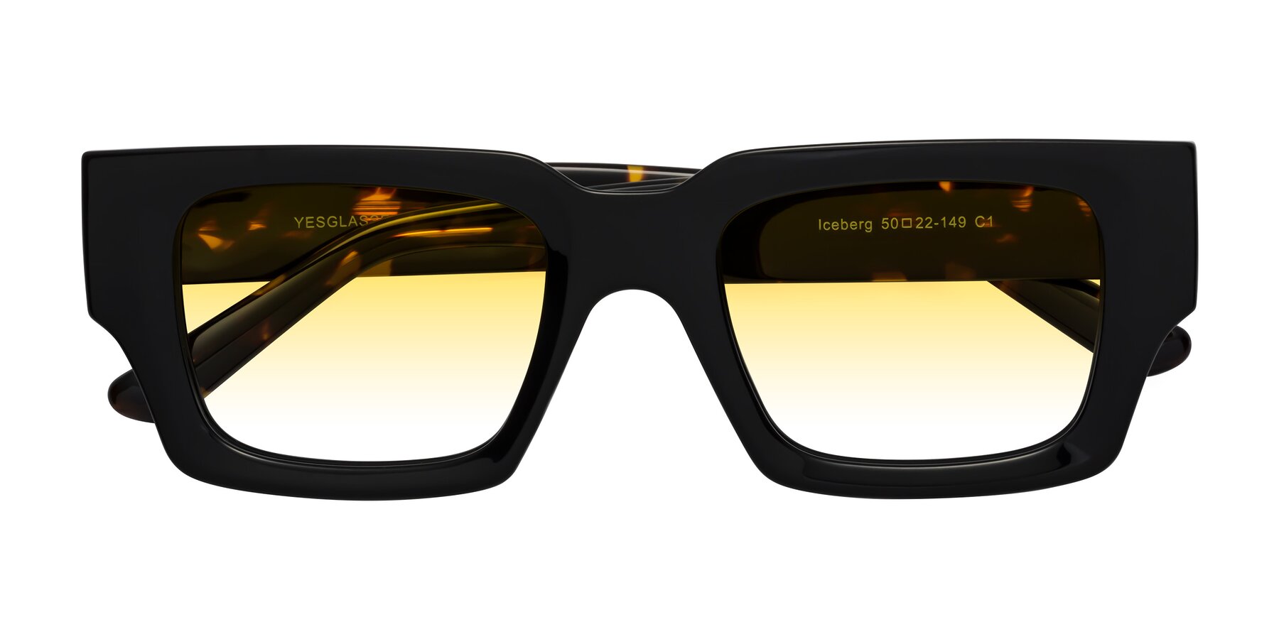 Folded Front of Iceberg in Black-Tortoise with Yellow Gradient Lenses