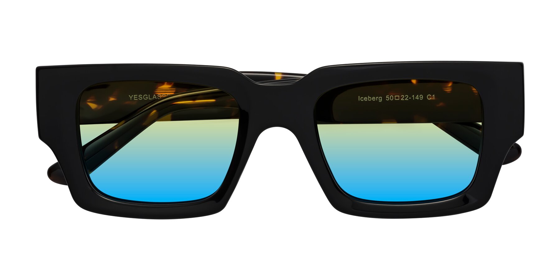 Folded Front of Iceberg in Black-Tortoise with Yellow / Blue Gradient Lenses