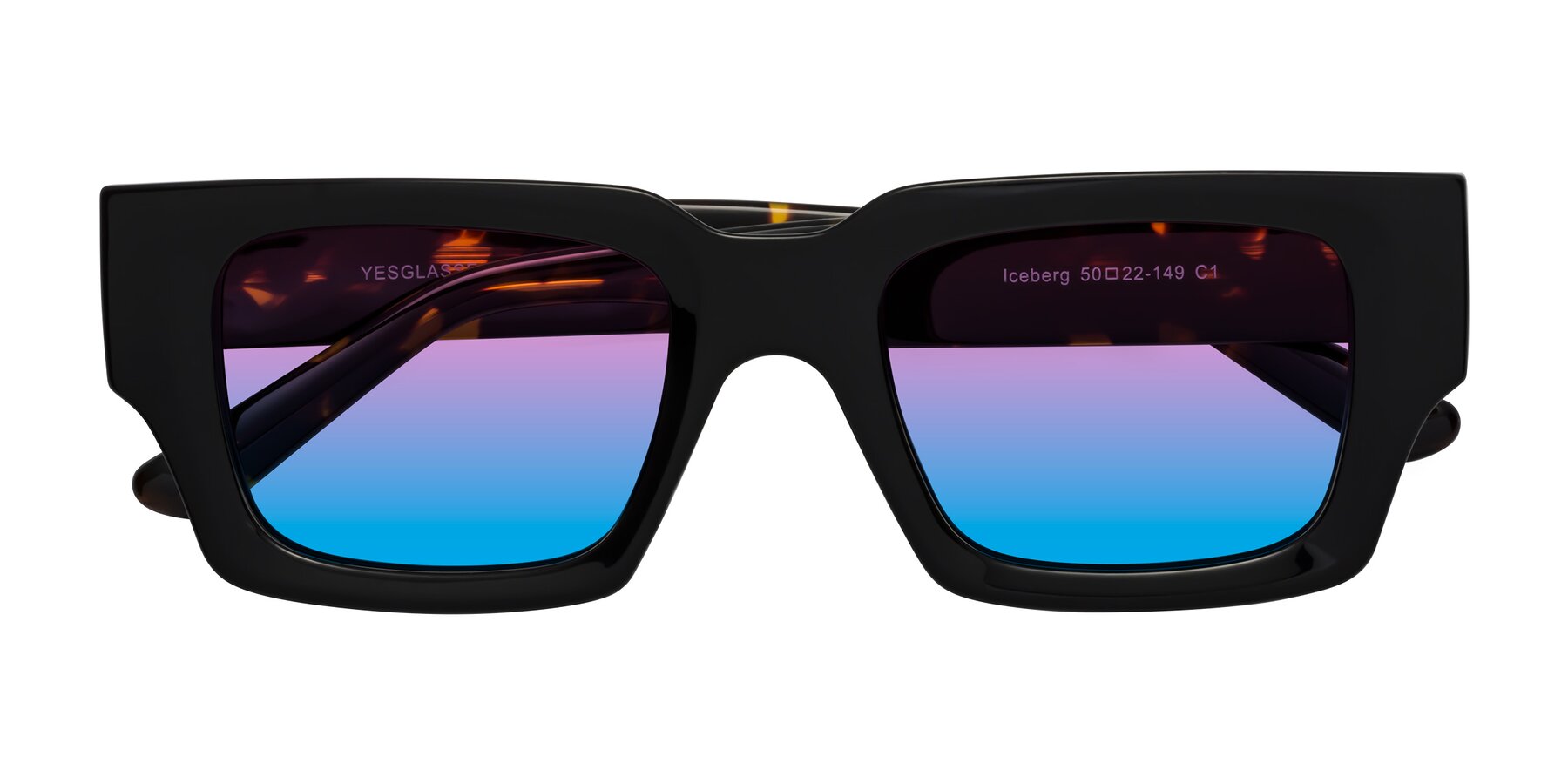 Folded Front of Iceberg in Black-Tortoise with Pink / Blue Gradient Lenses