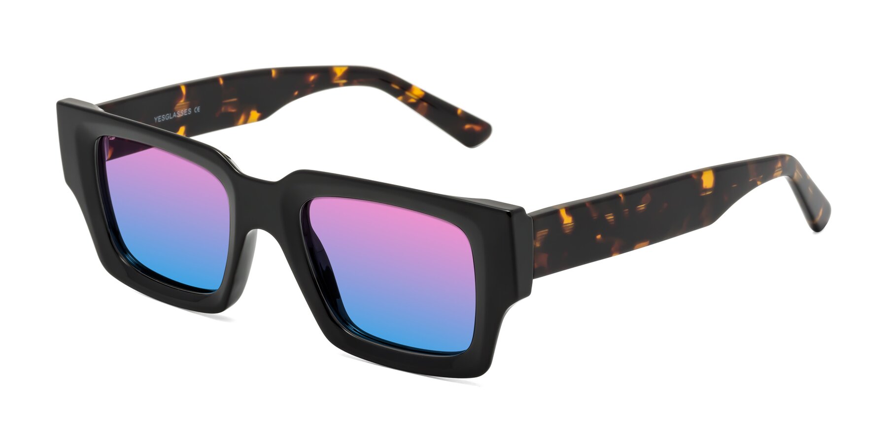 Angle of Iceberg in Black-Tortoise with Pink / Blue Gradient Lenses