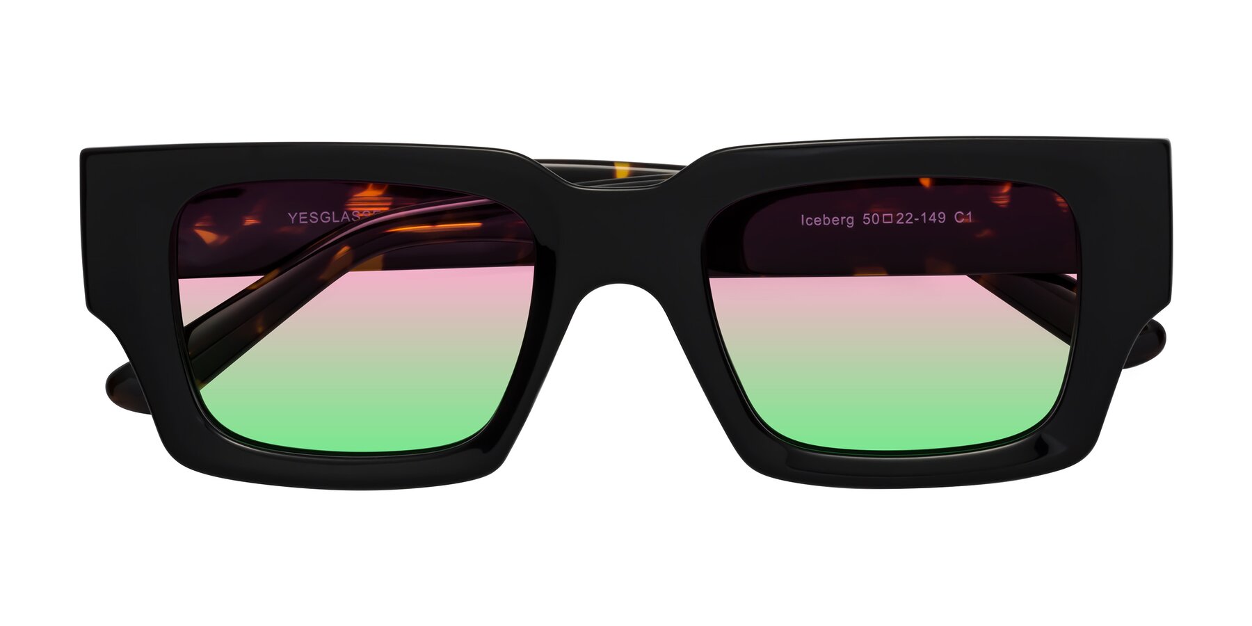 Folded Front of Iceberg in Black-Tortoise with Pink / Green Gradient Lenses