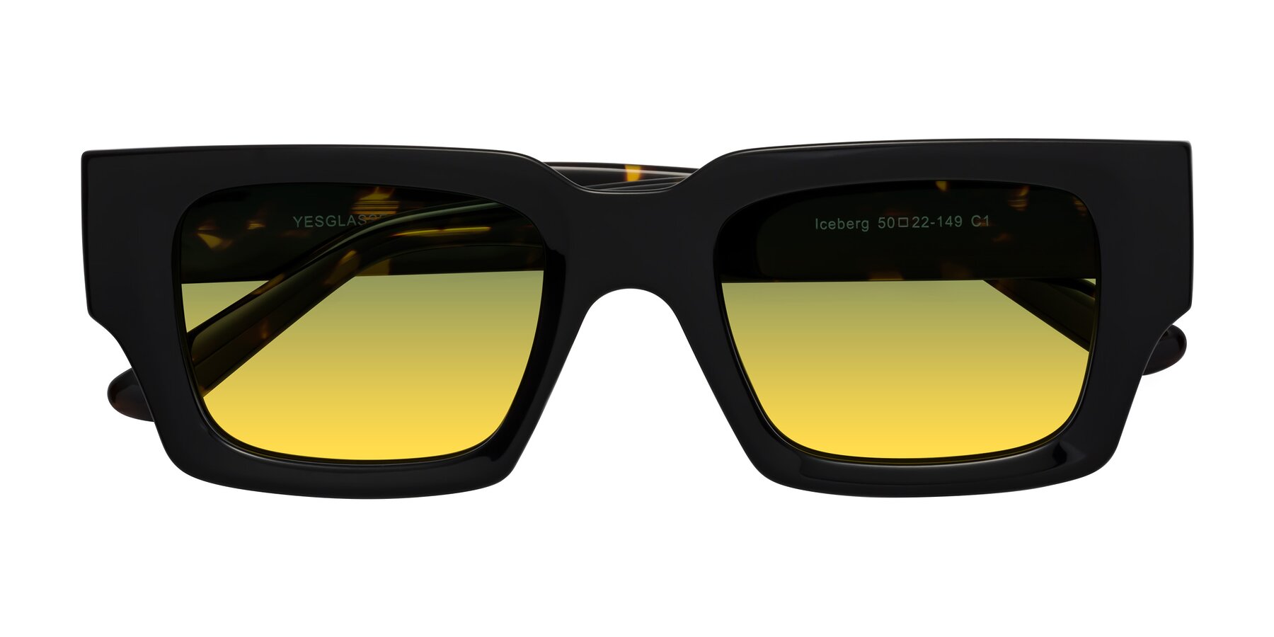 Folded Front of Iceberg in Black-Tortoise with Green / Yellow Gradient Lenses