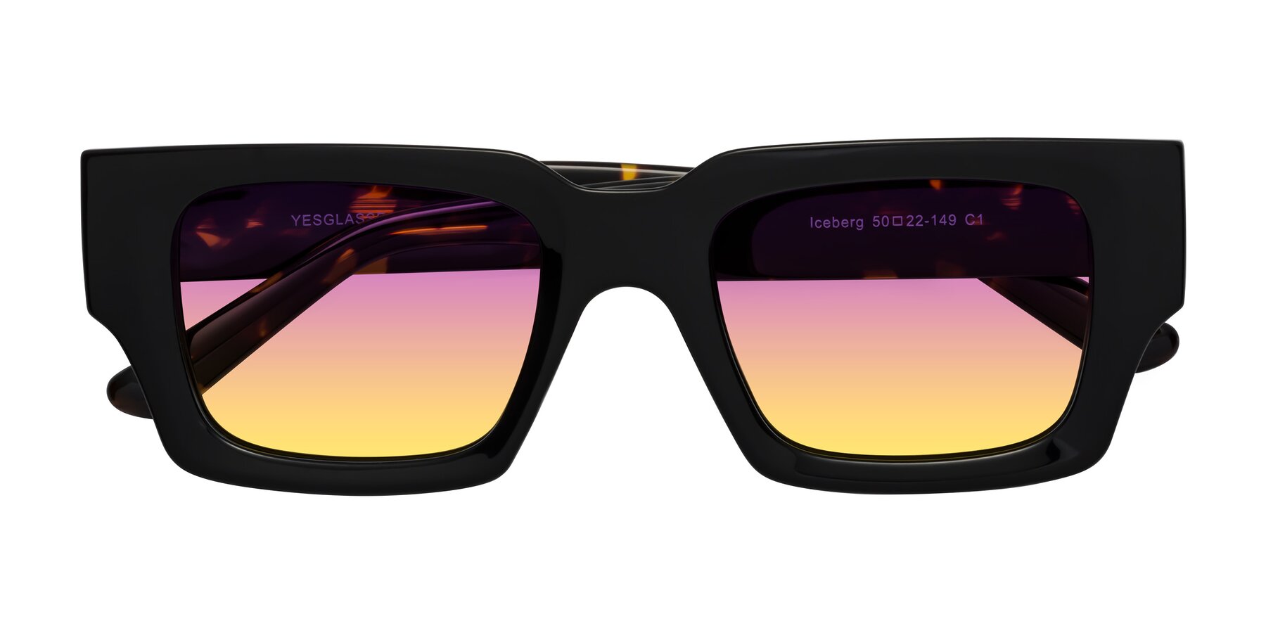 Folded Front of Iceberg in Black-Tortoise with Purple / Yellow Gradient Lenses