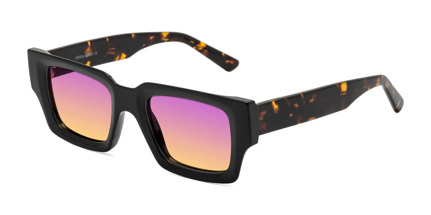 Angle of Iceberg in Black-Tortoise with Purple / Yellow Gradient Lenses